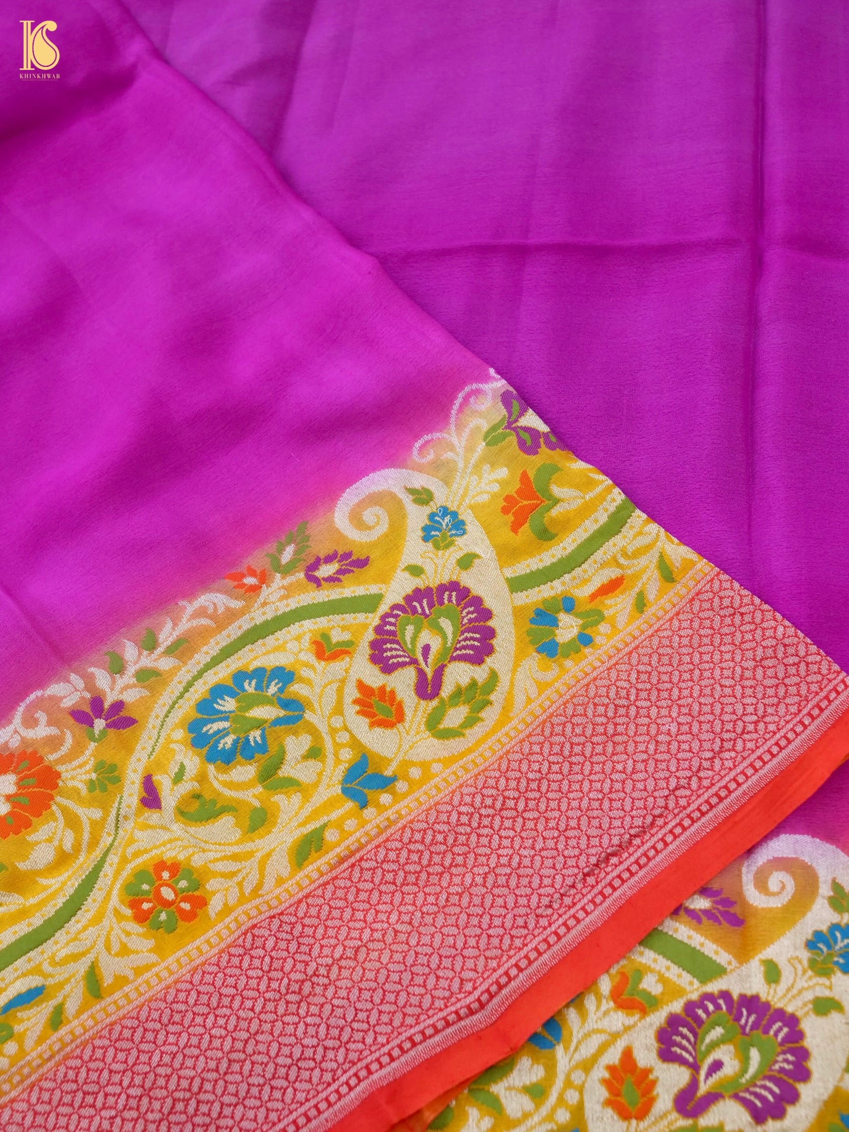Handwoven Banarasi Georgette Dupatta with Floral Meenakari