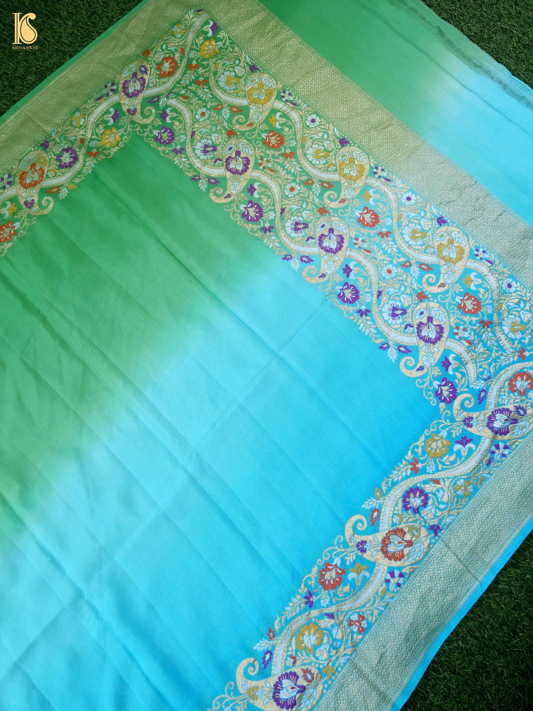 Handwoven Banarasi Georgette Dupatta with Floral Meenakari