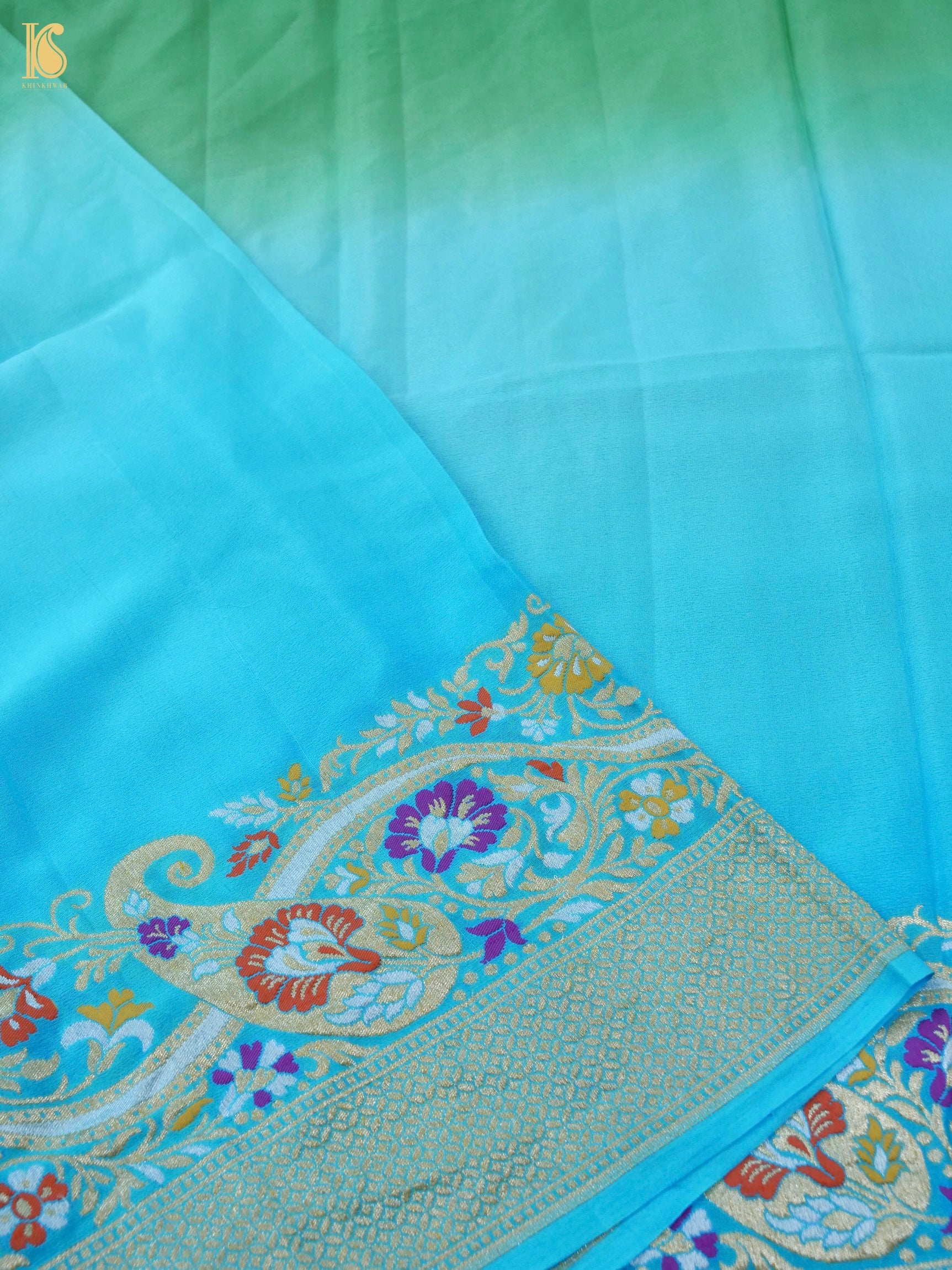 Handwoven Banarasi Georgette Dupatta with Floral Meenakari