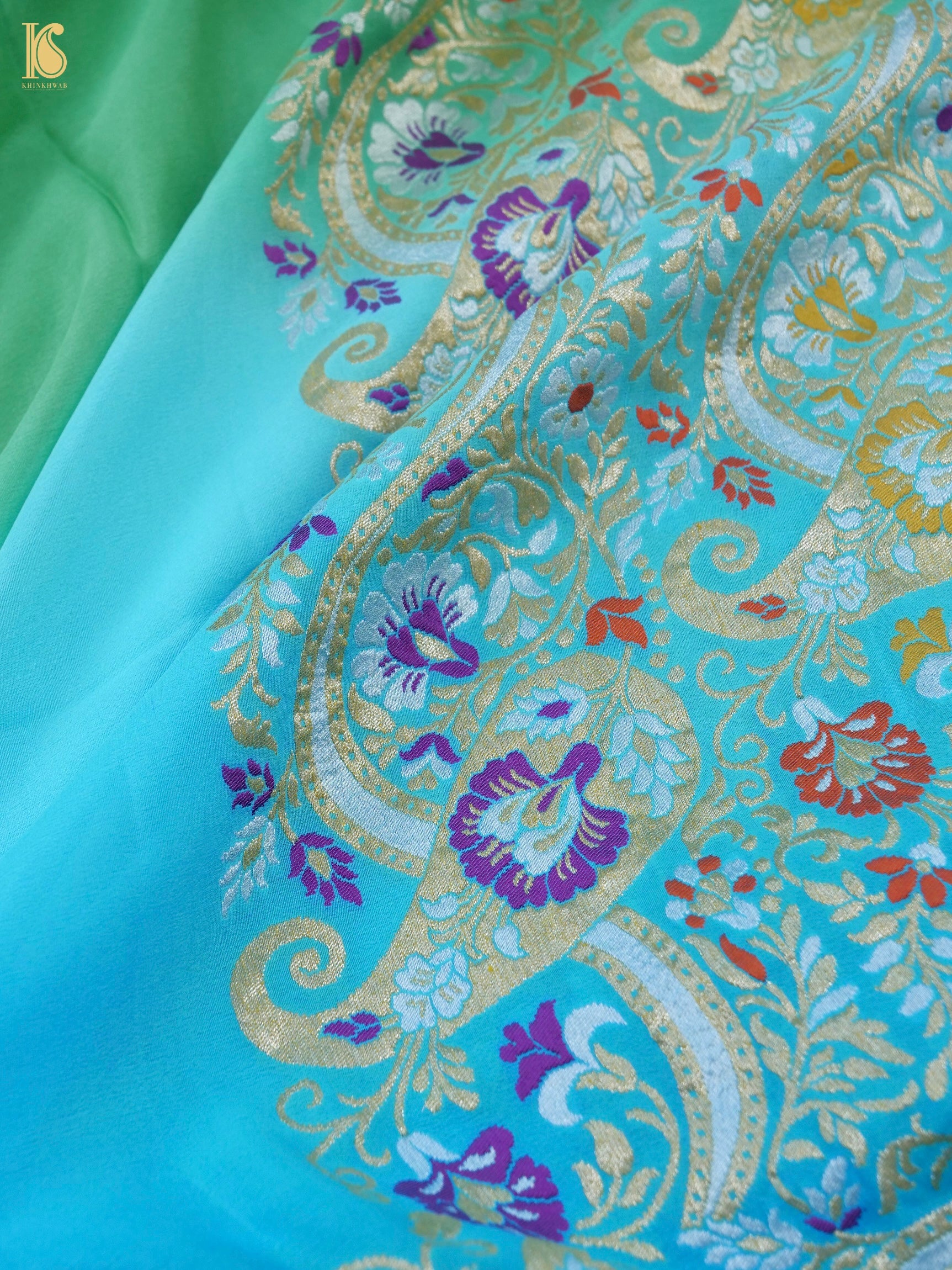 Handwoven Banarasi Georgette Dupatta with Floral Meenakari