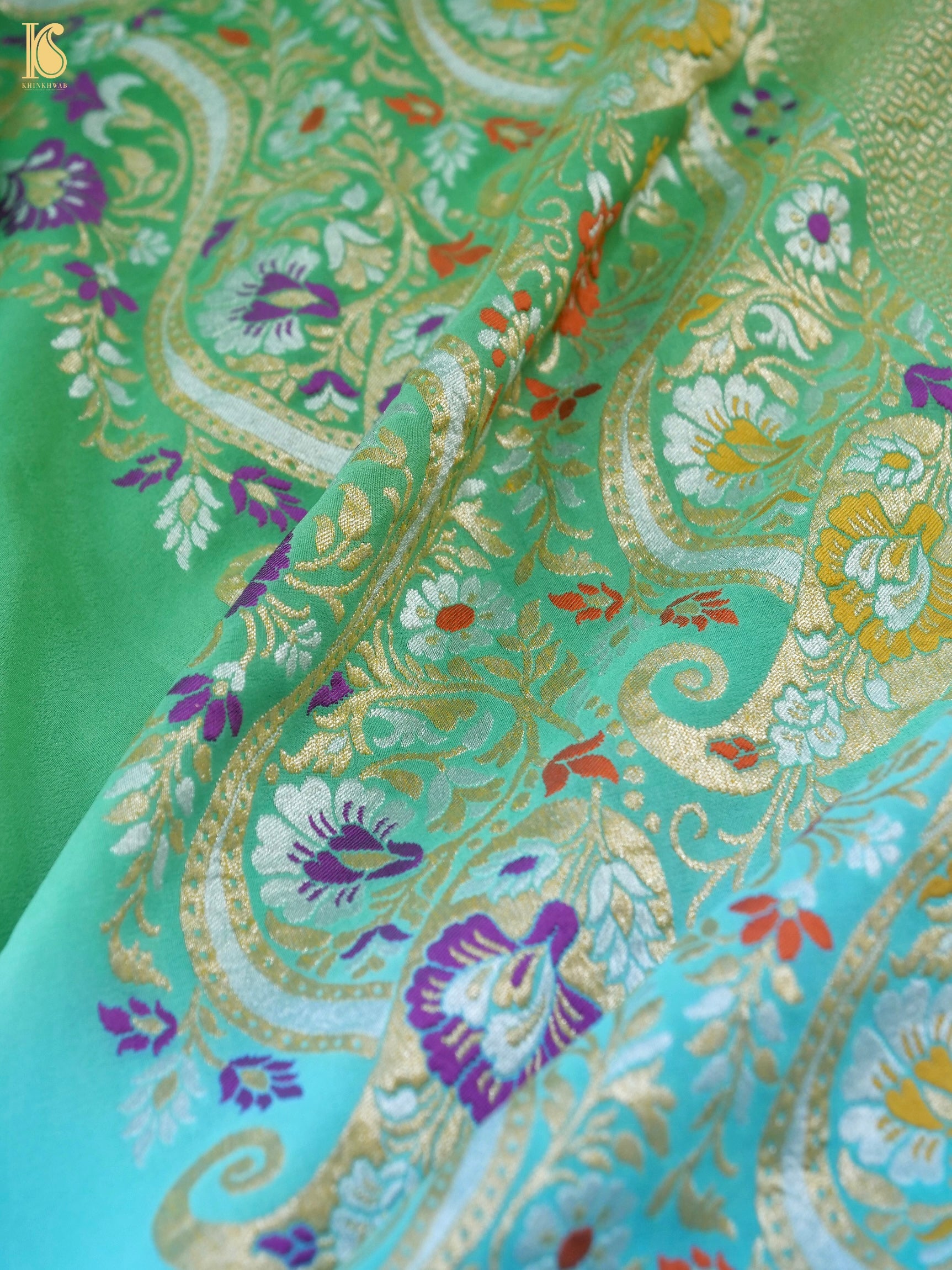 Handwoven Banarasi Georgette Dupatta with Floral Meenakari