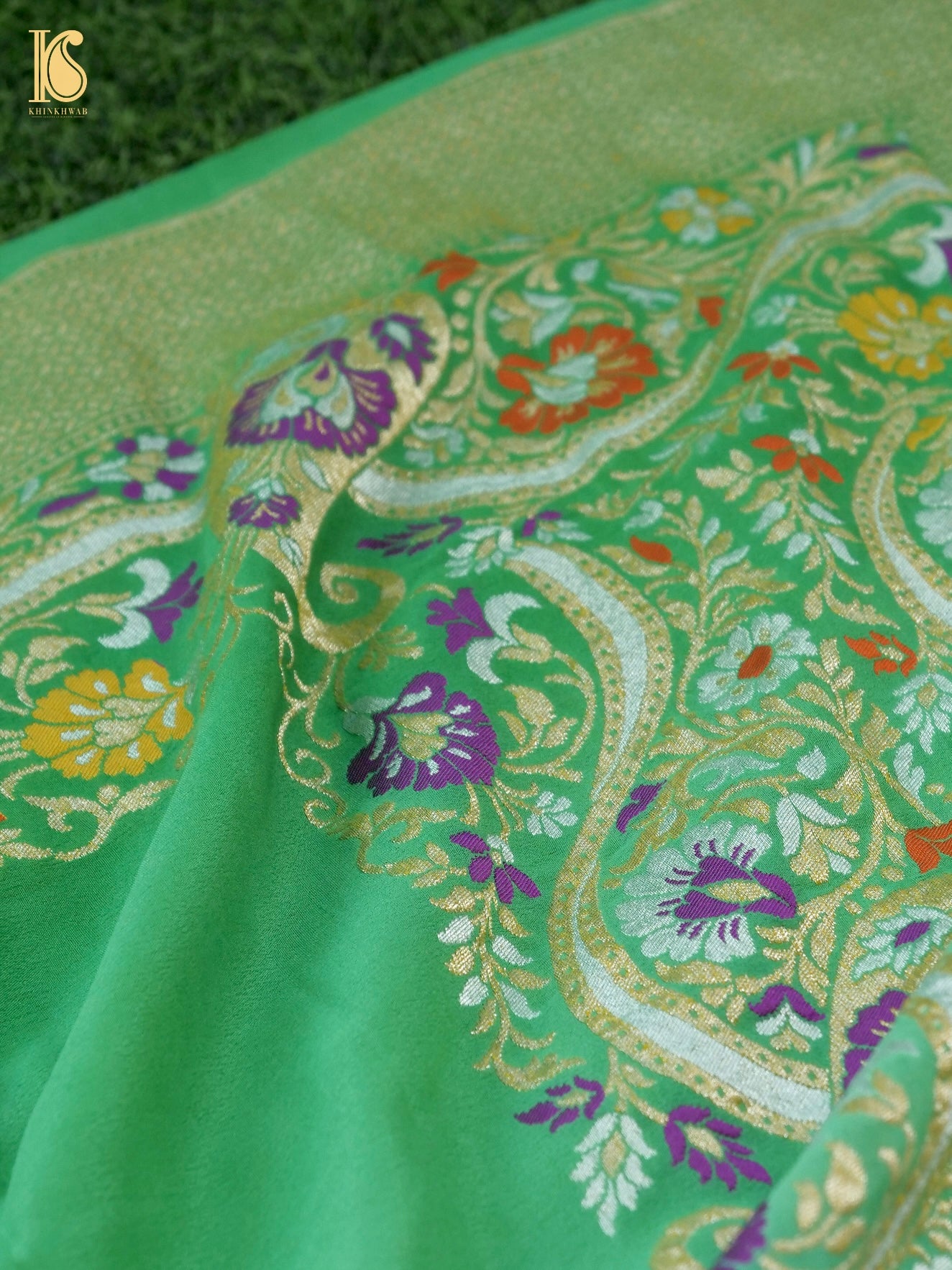 Handwoven Banarasi Georgette Dupatta with Floral Meenakari