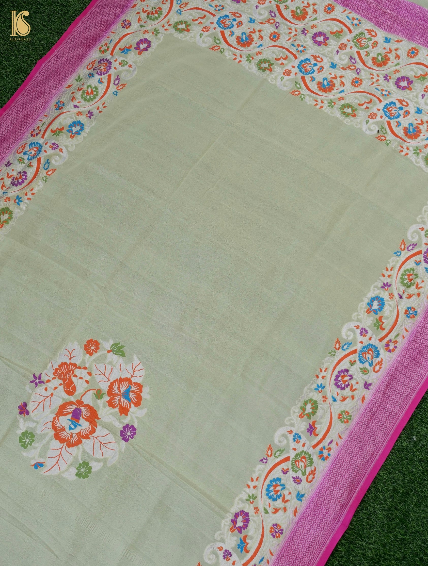 Handwoven Banarasi Georgette Dupatta with Floral Meenakari