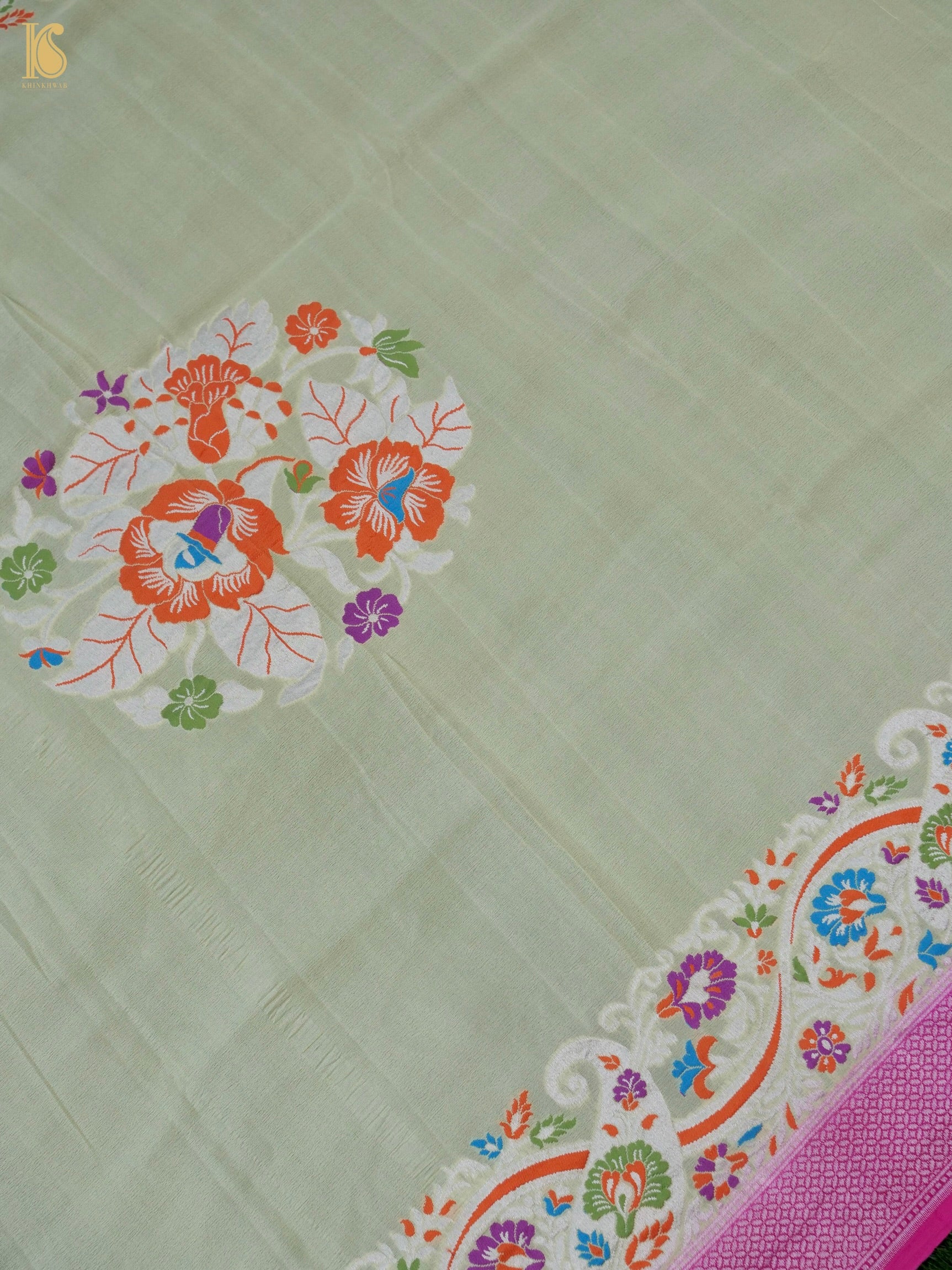Handwoven Banarasi Georgette Dupatta with Floral Meenakari