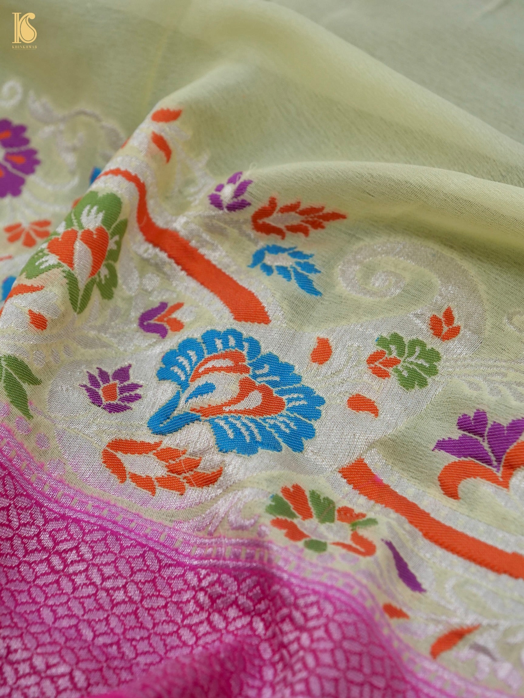 Handwoven Banarasi Georgette Dupatta with Floral Meenakari