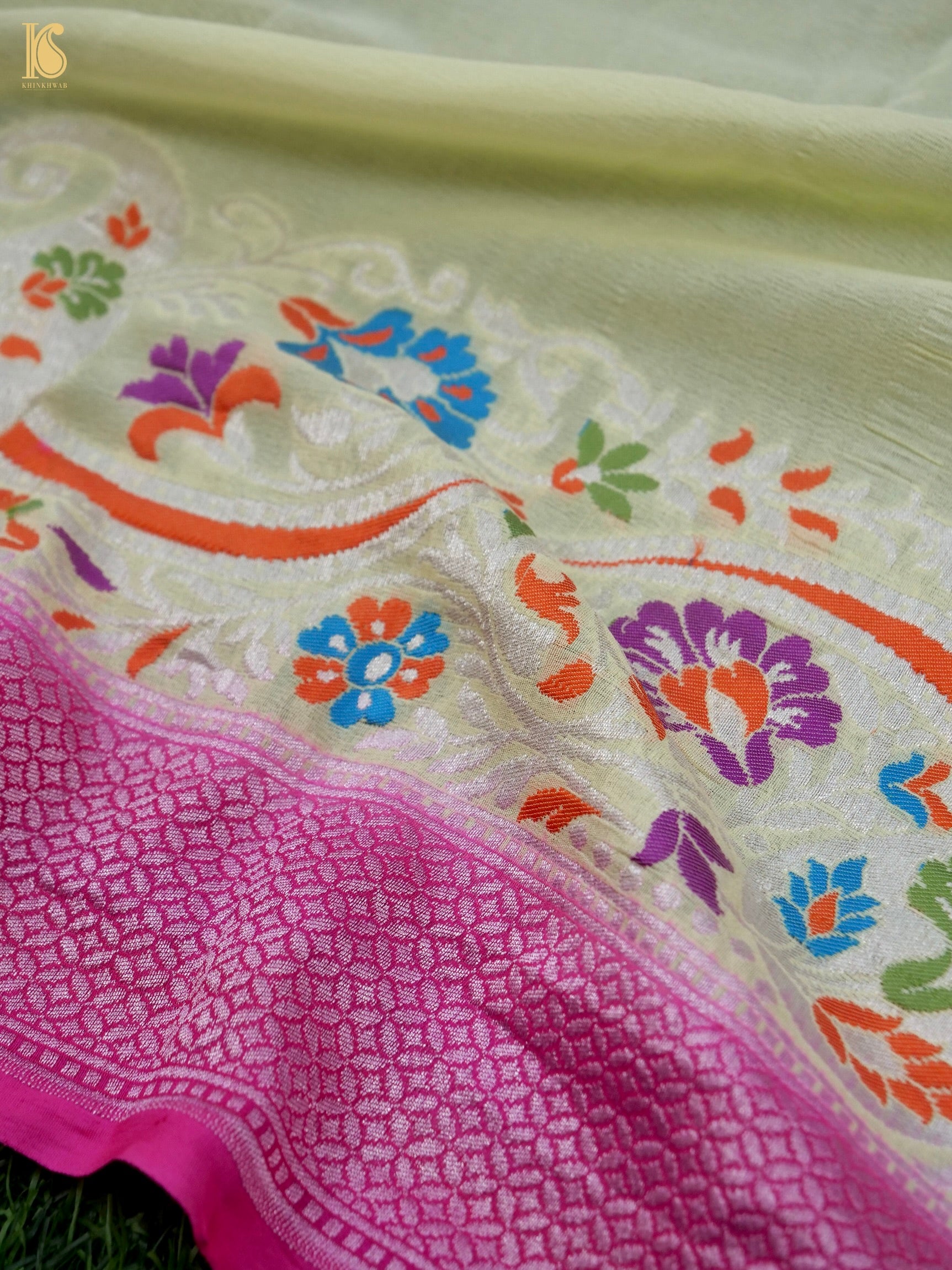 Handwoven Banarasi Georgette Dupatta with Floral Meenakari