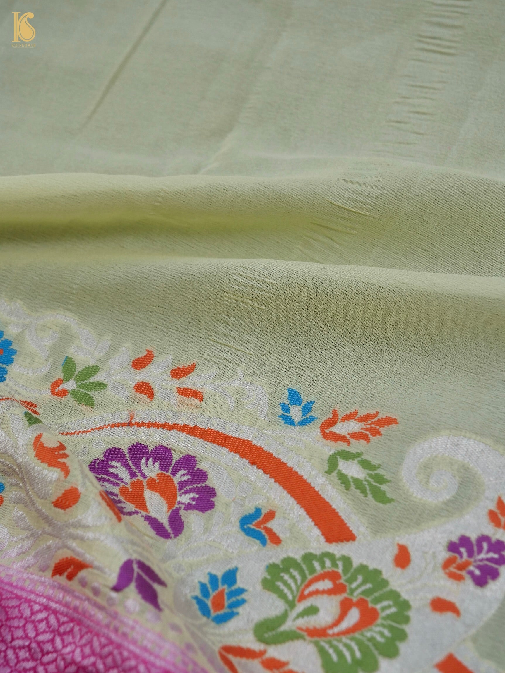 Handwoven Banarasi Georgette Dupatta with Floral Meenakari
