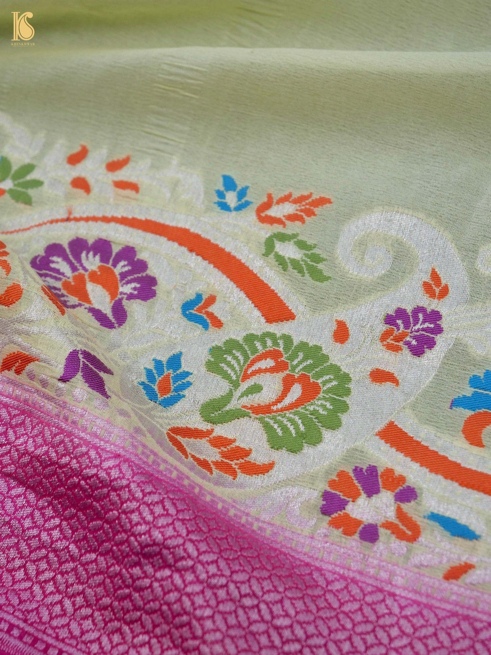Handwoven Banarasi Georgette Dupatta with Floral Meenakari