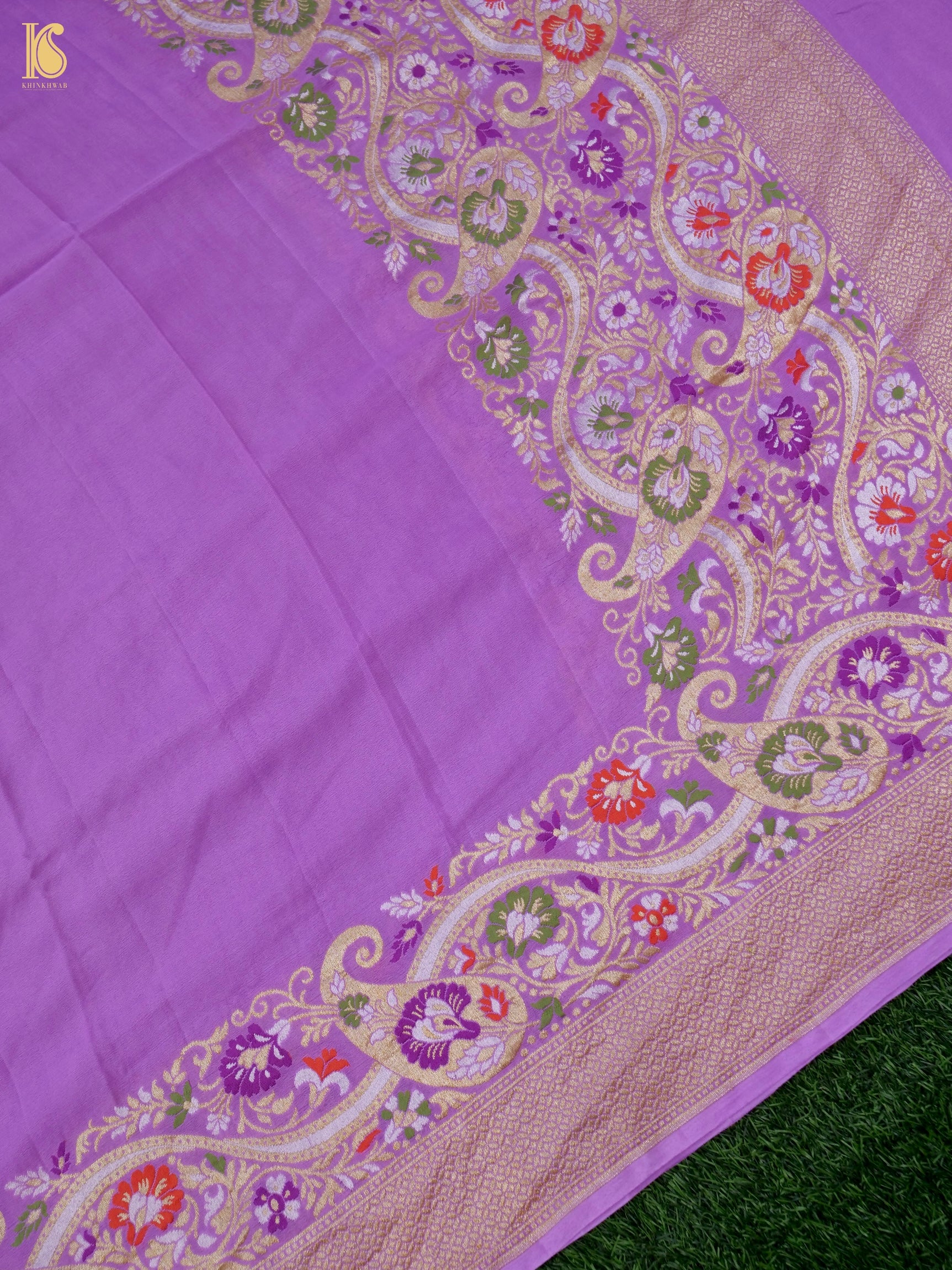 Handwoven Banarasi Georgette Dupatta with Floral Meenakari