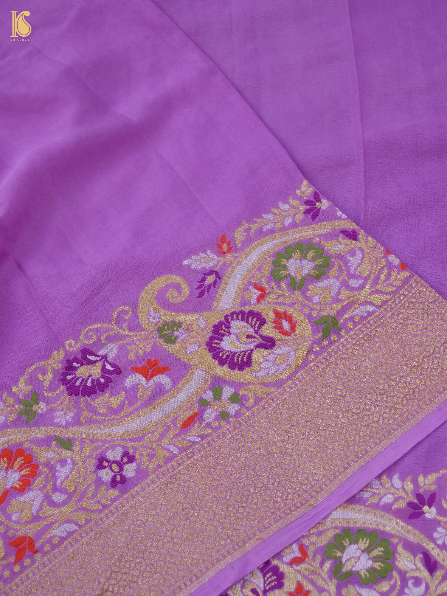 Handwoven Banarasi Georgette Dupatta with Floral Meenakari