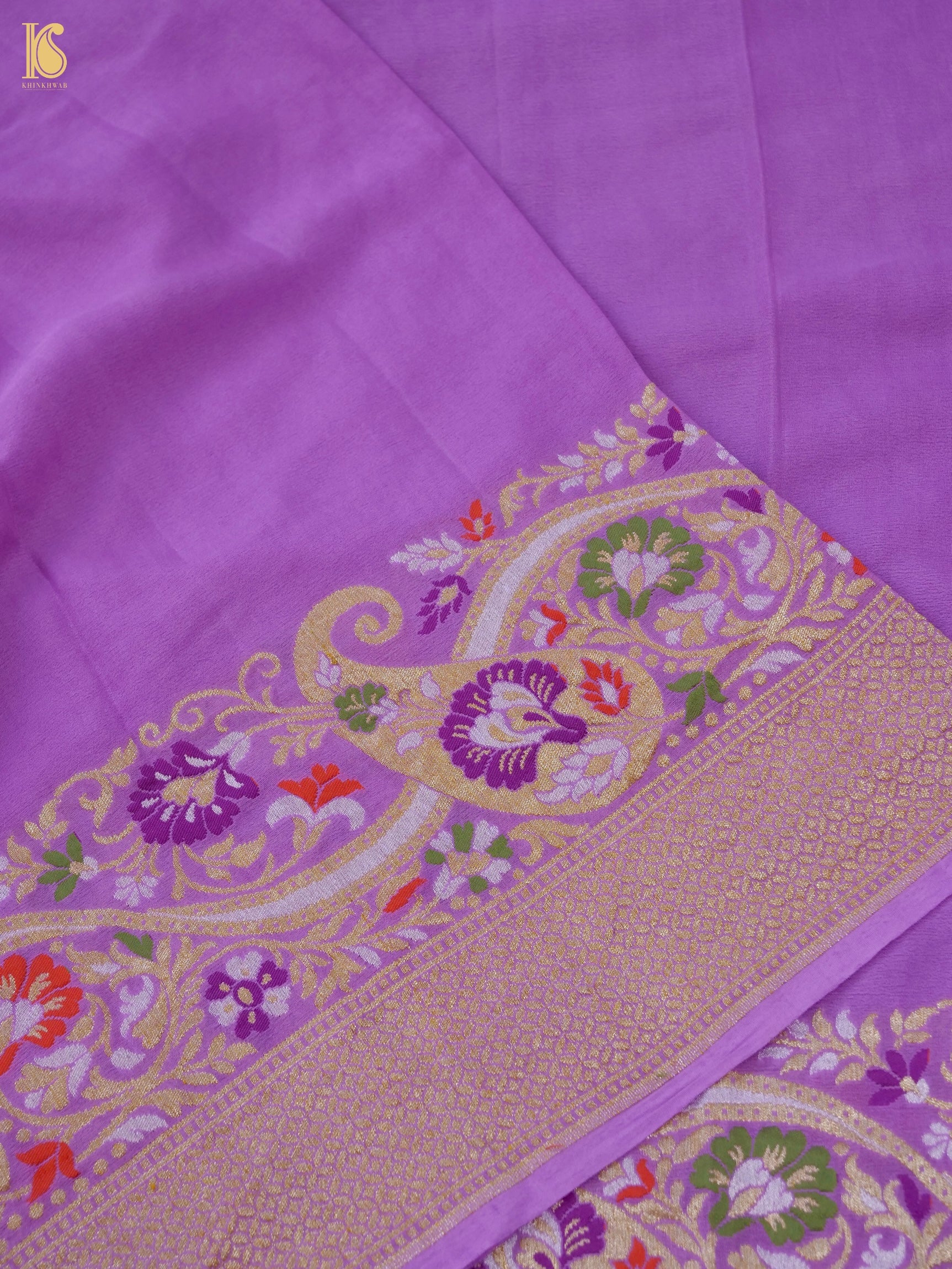 Handwoven Banarasi Georgette Dupatta with Floral Meenakari