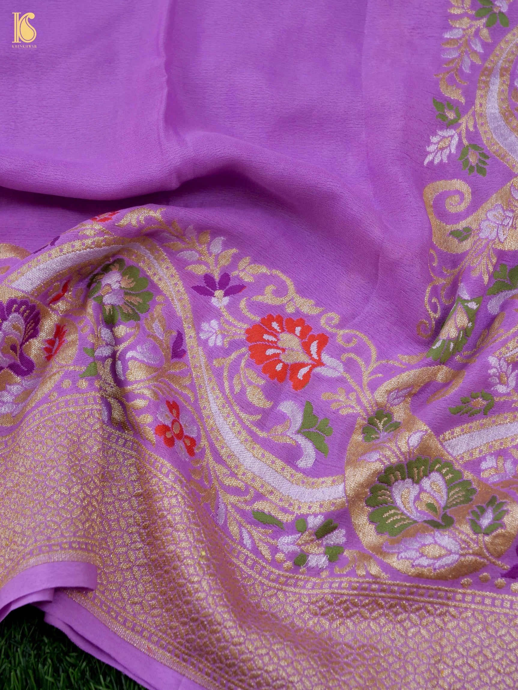 Handwoven Banarasi Georgette Dupatta with Floral Meenakari