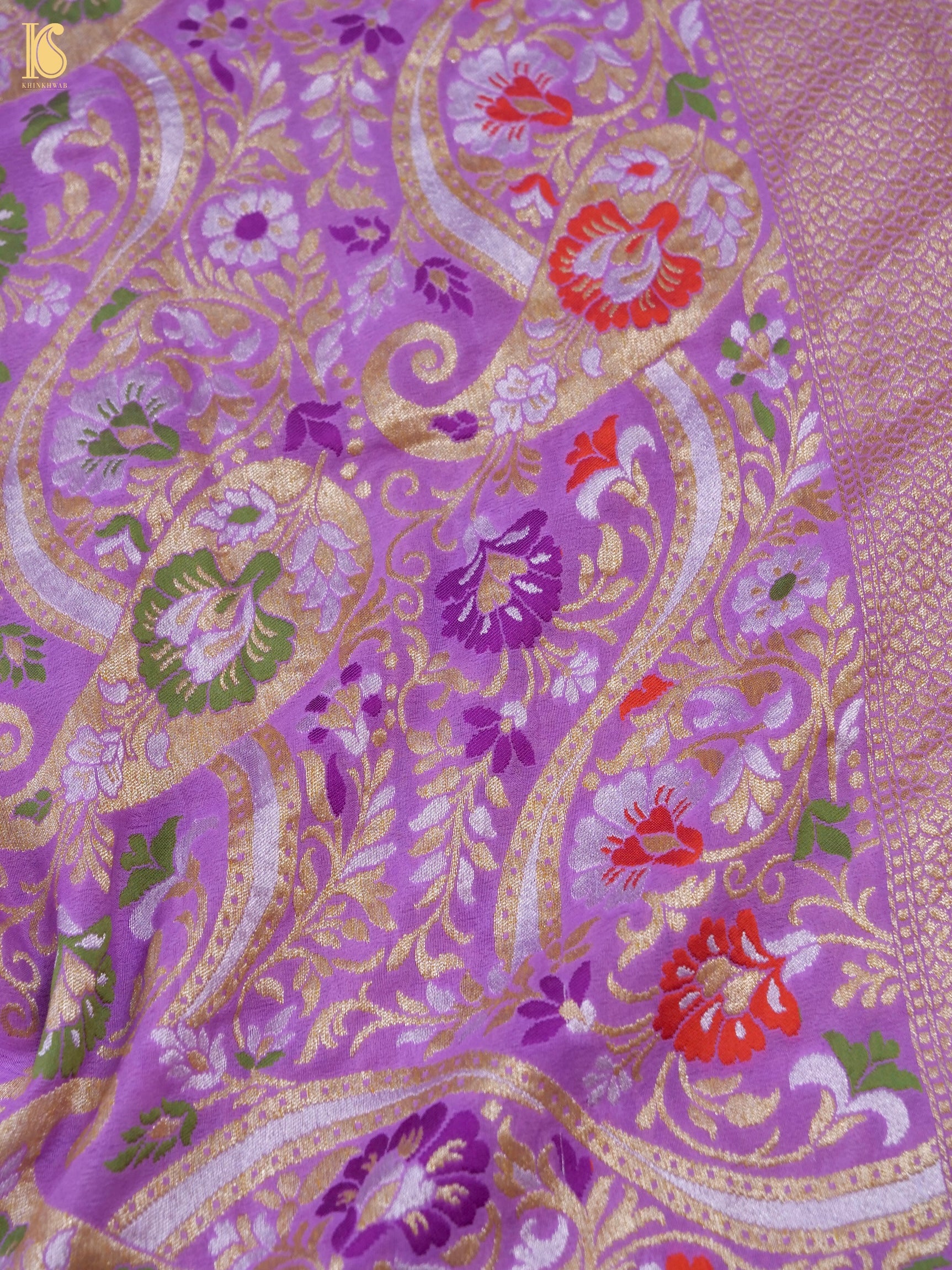 Handwoven Banarasi Georgette Dupatta with Floral Meenakari