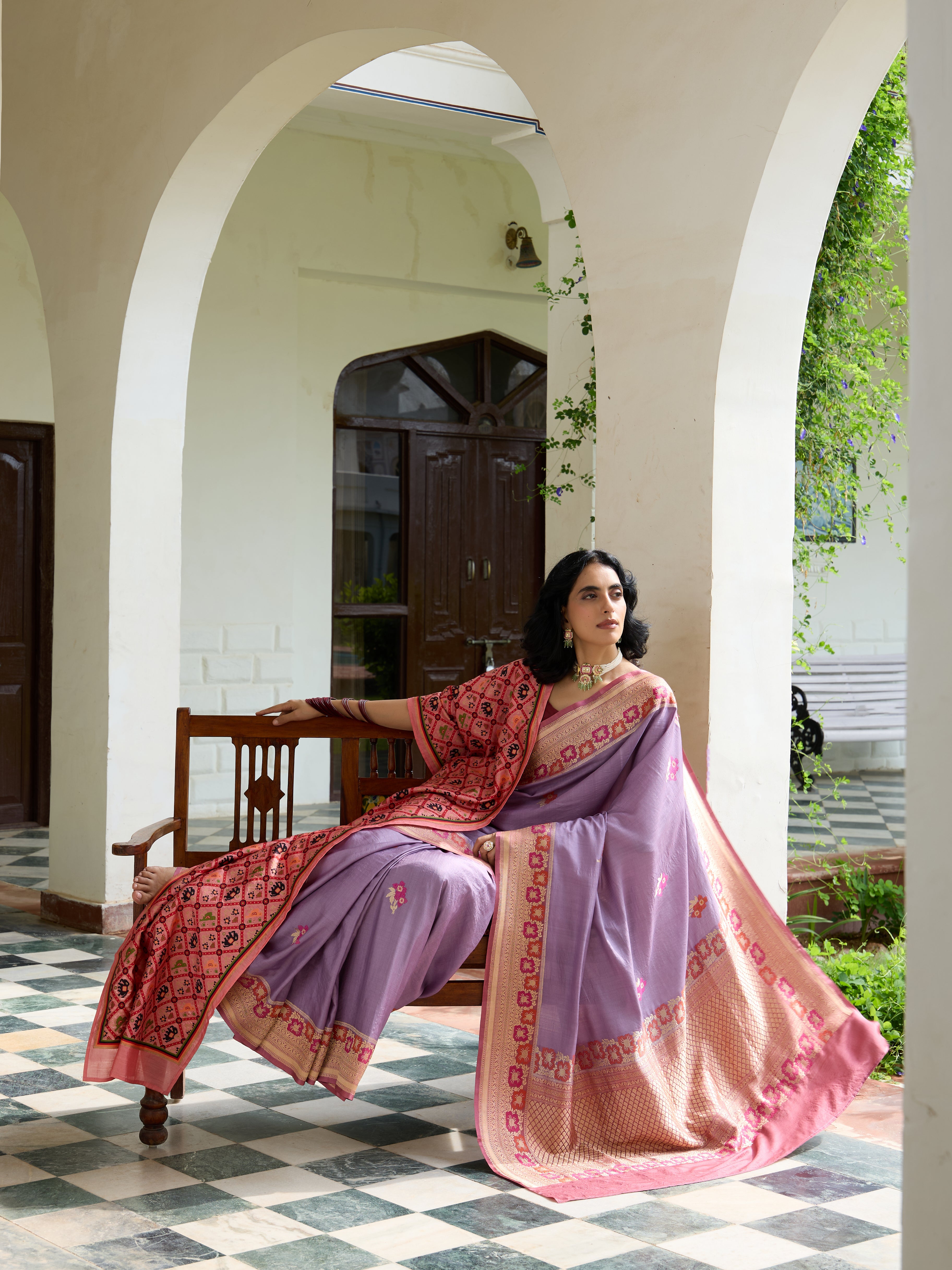 Handwoven Banarasi Gajji Silk Alfi Booti Saree in Purple
