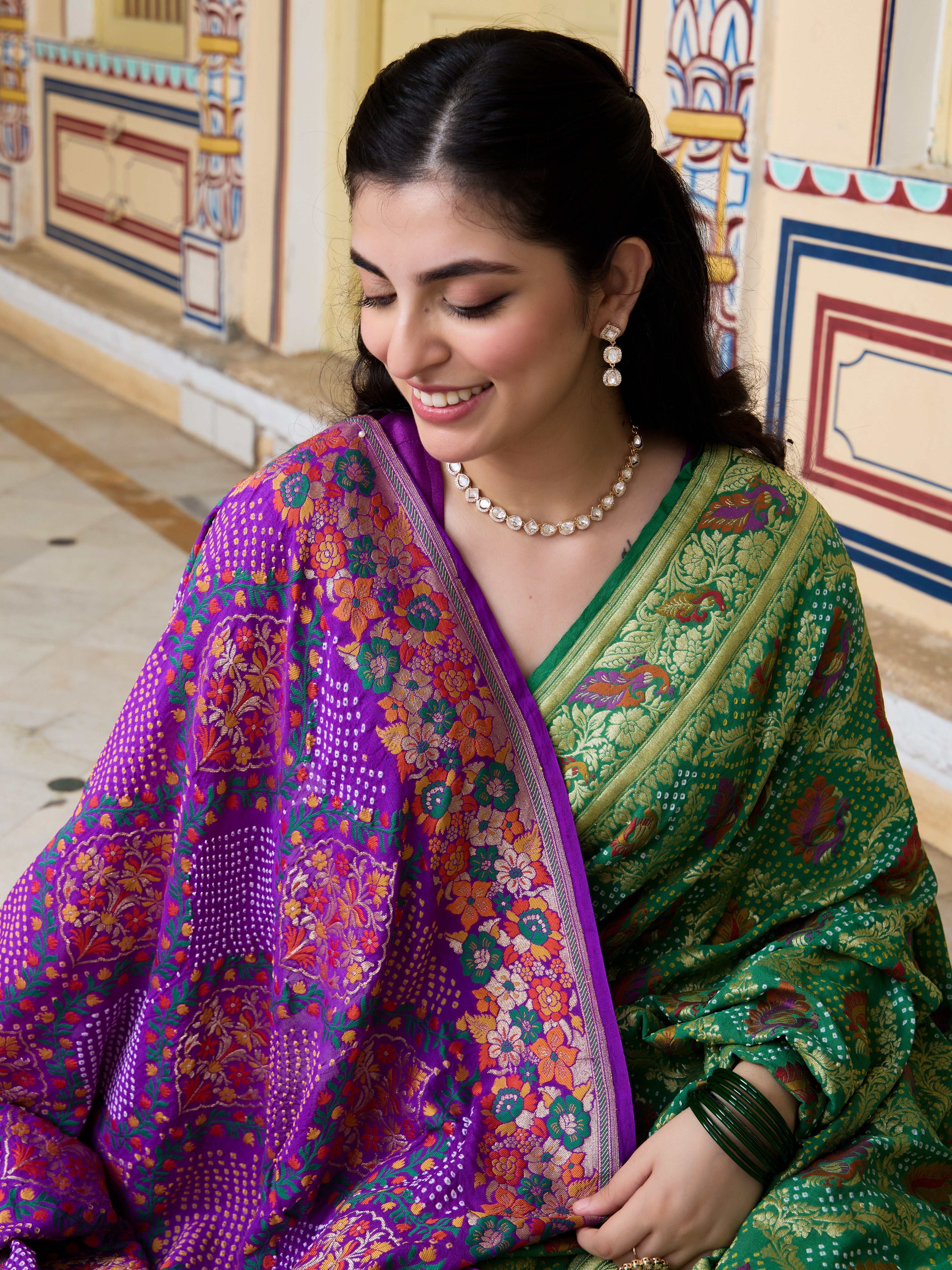 Banarasi Bandhani Georgette Dupatta in Purple