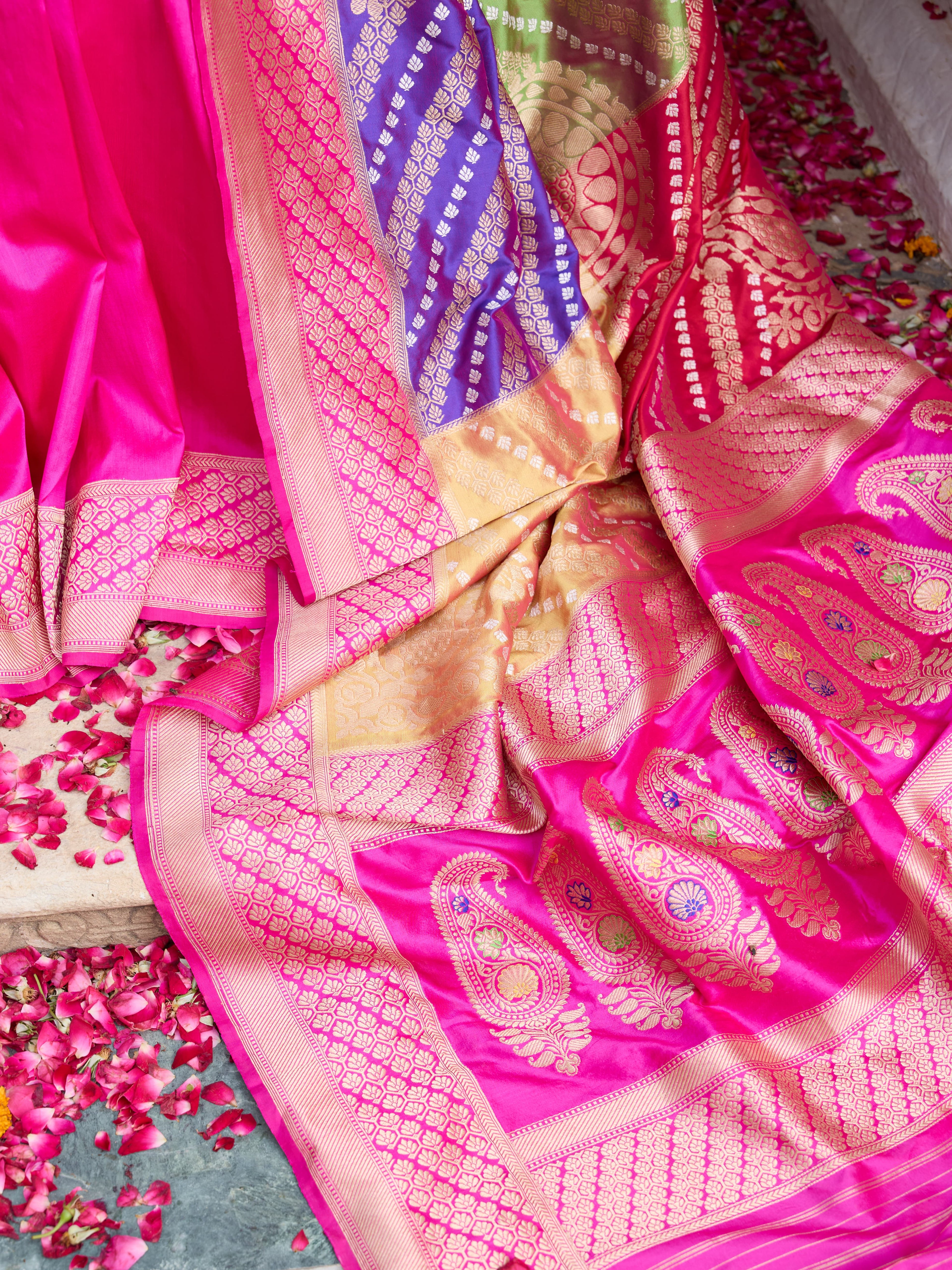 Handwoven Banarasi Katan Silk Chauki Rangkat Saree in Pink