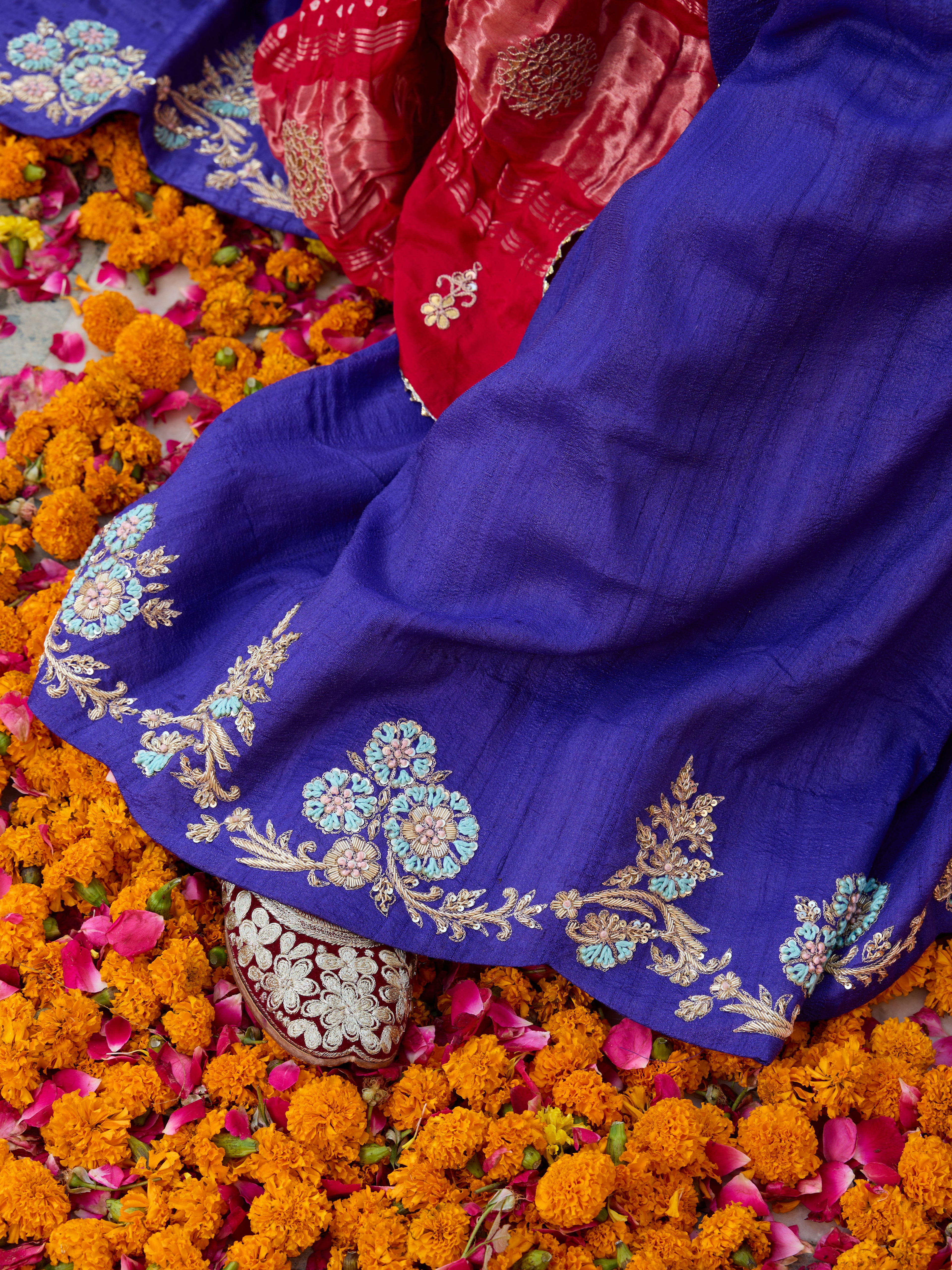 Handwoven Pure Tussar Silk Resham Embroidery Saree in Blue