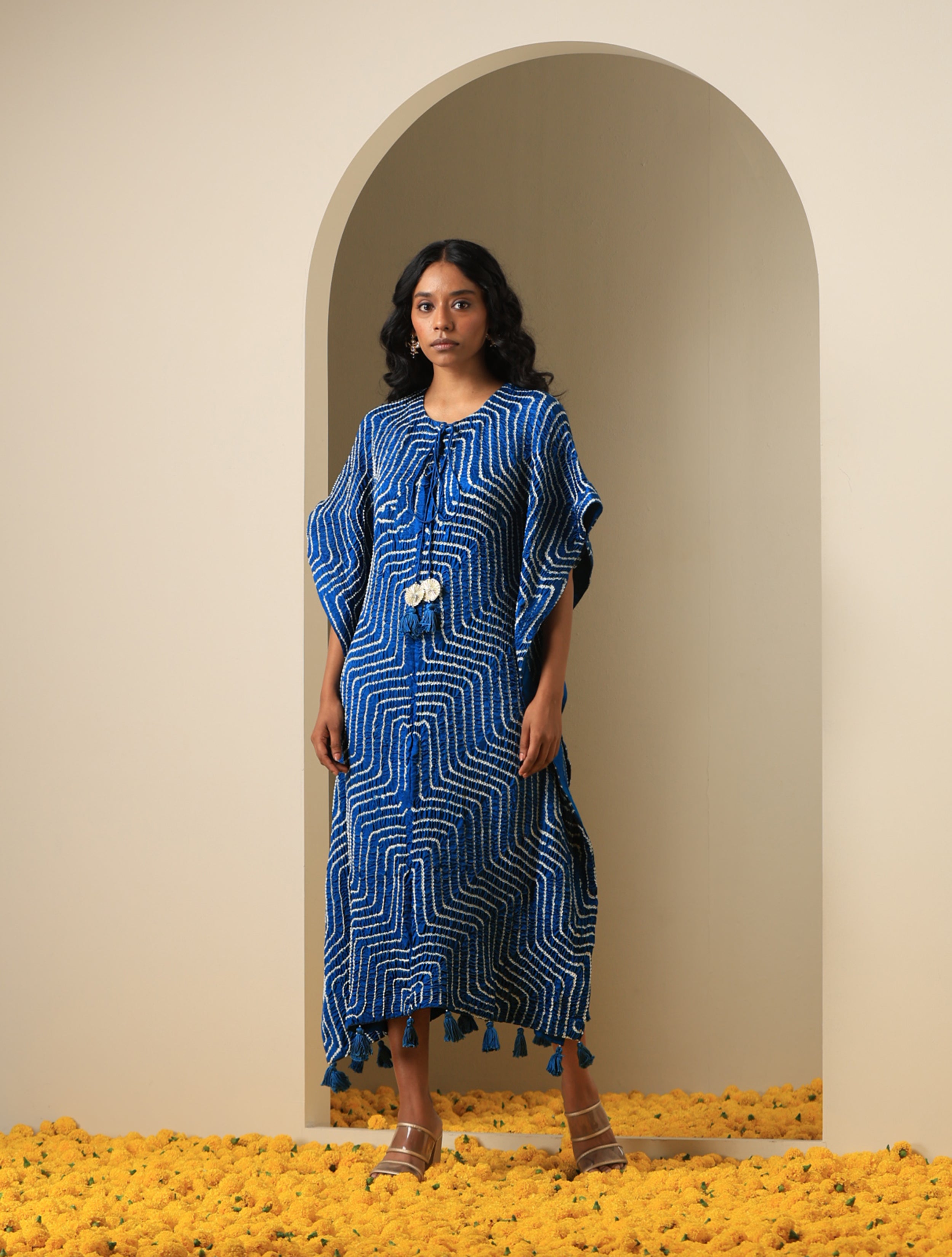 Gajji Silk Bandhani Stitched Kaftan in Royal Blue