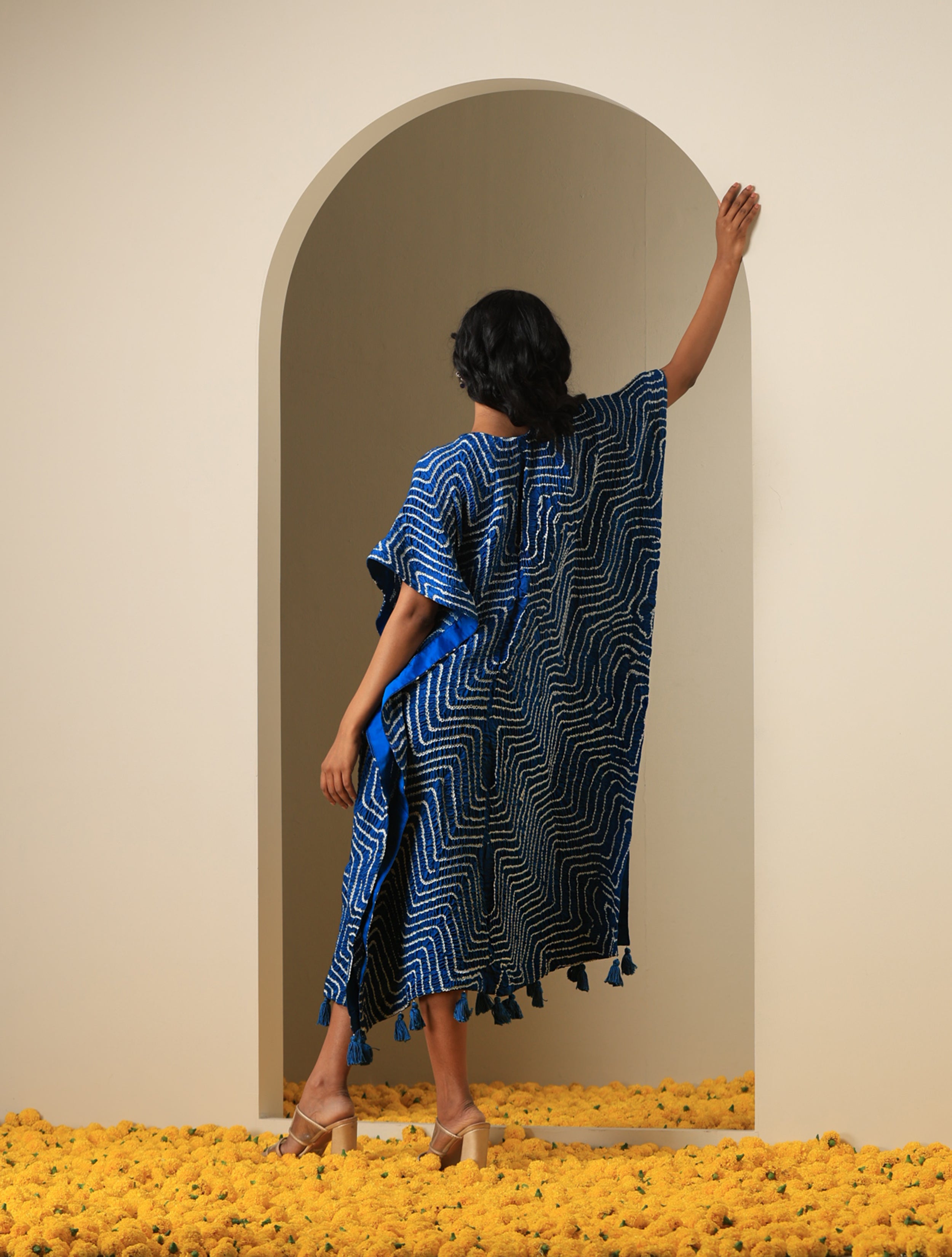 Gajji Silk Bandhani Stitched Kaftan in Royal Blue