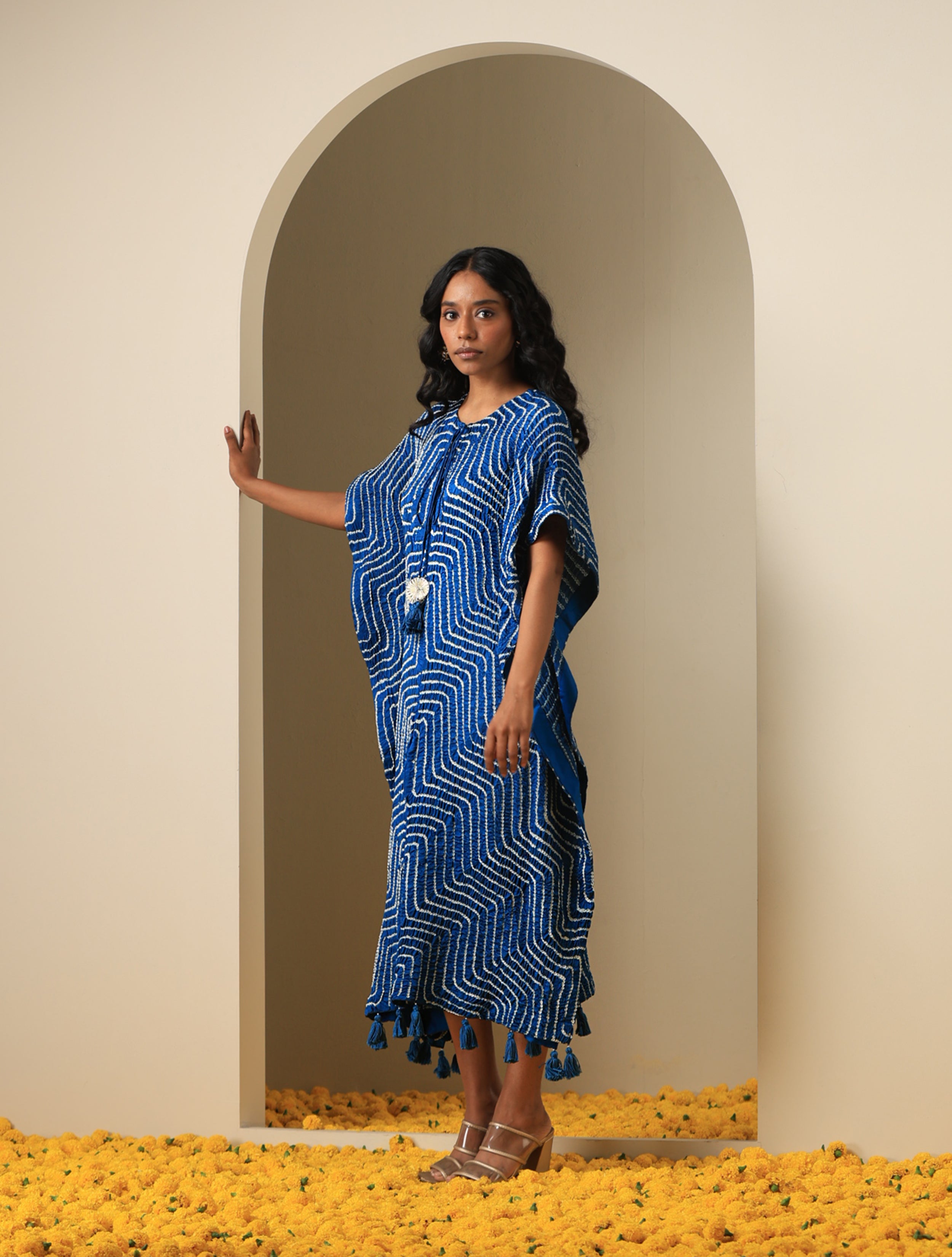 Gajji Silk Bandhani Stitched Kaftan in Royal Blue