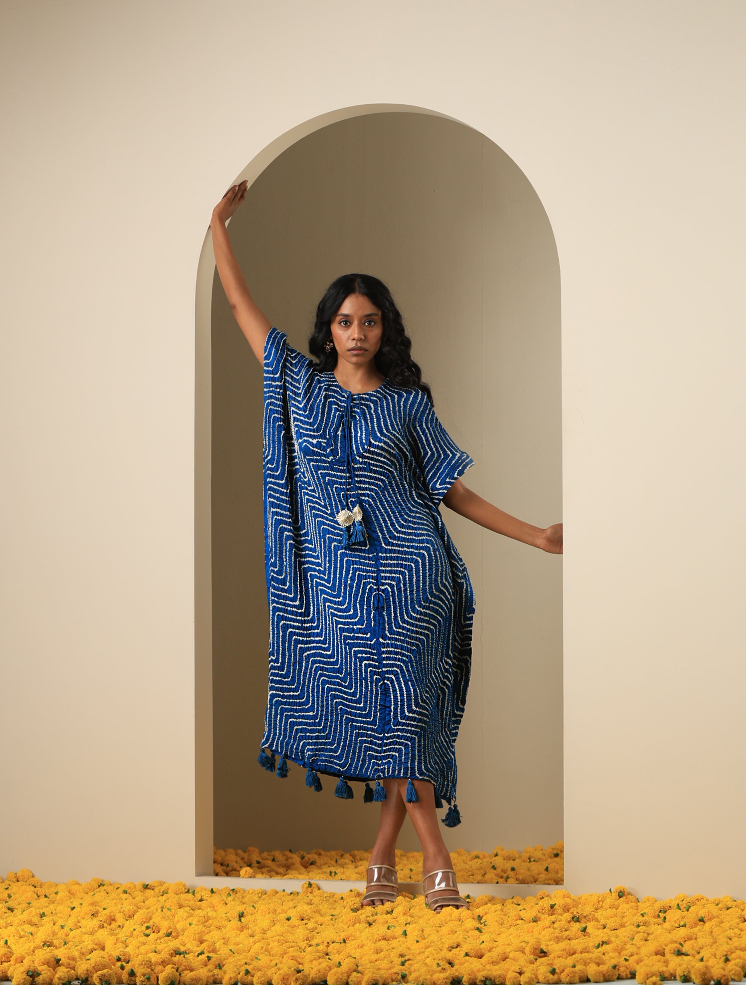 Gajji Silk Bandhani Stitched Kaftan in Royal Blue