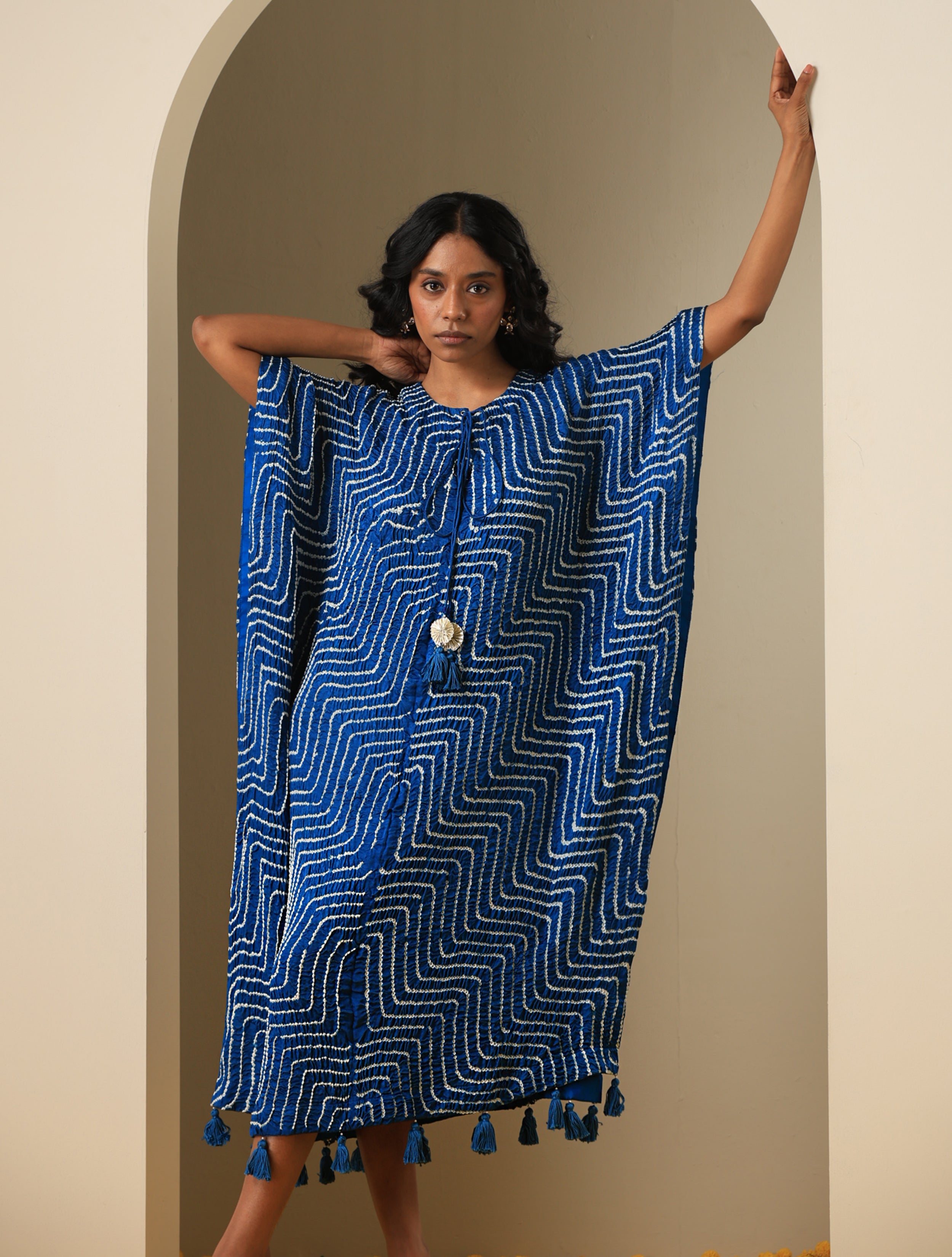 Gajji Silk Bandhani Stitched Kaftan in Royal Blue