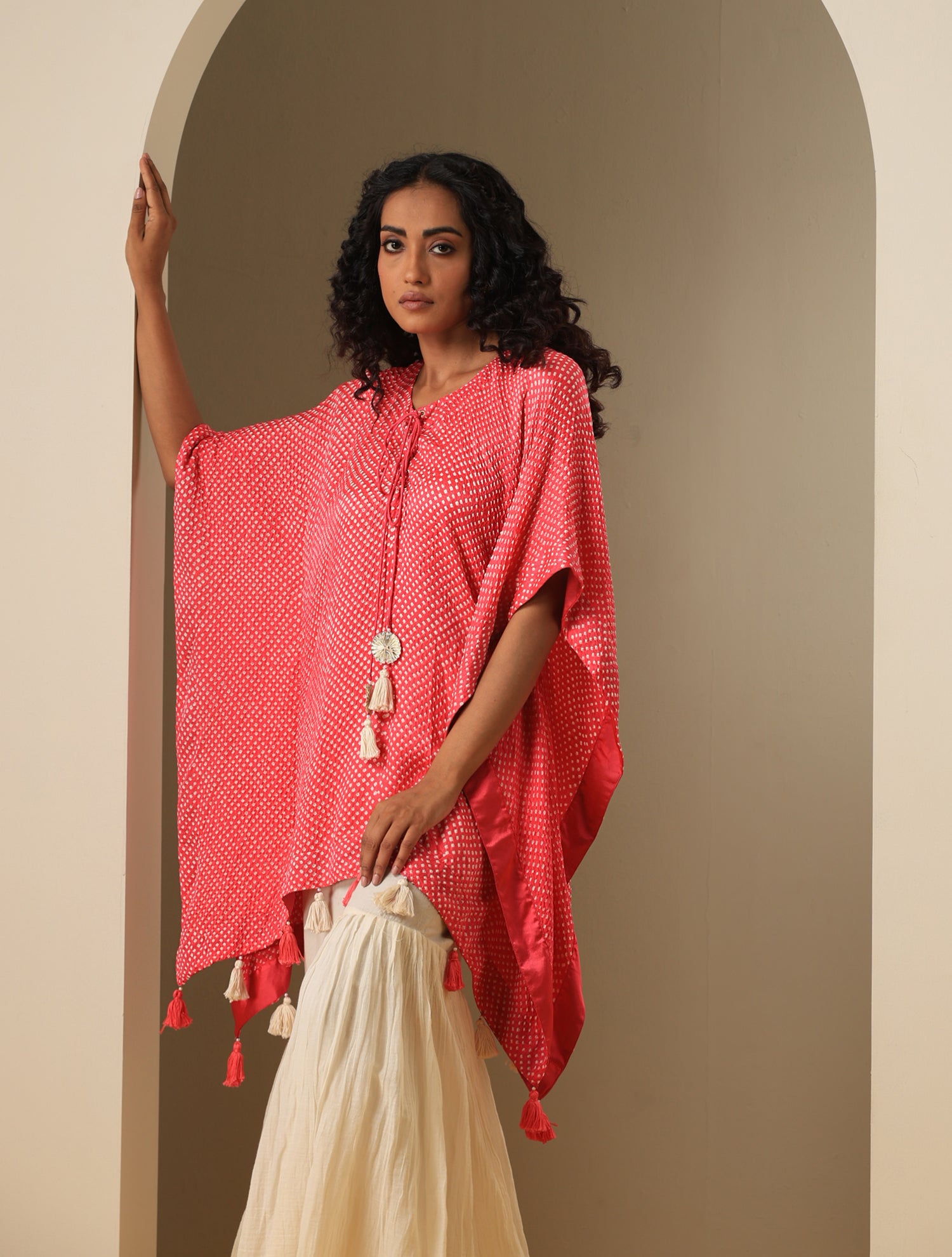 Pure Gajji Silk Bandhani Stitched Kaftan Top
