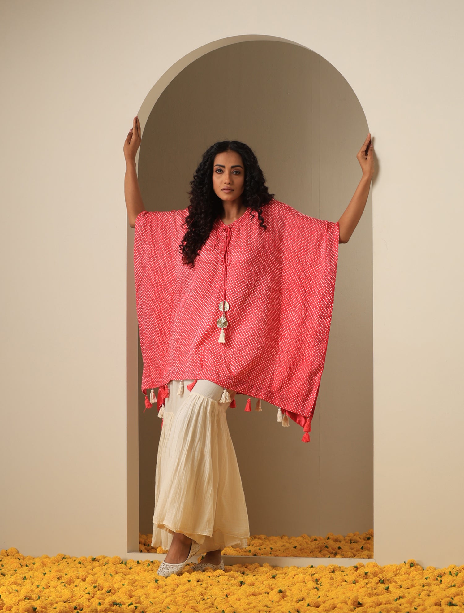 Pure Gajji Silk Bandhani Stitched Kaftan Top