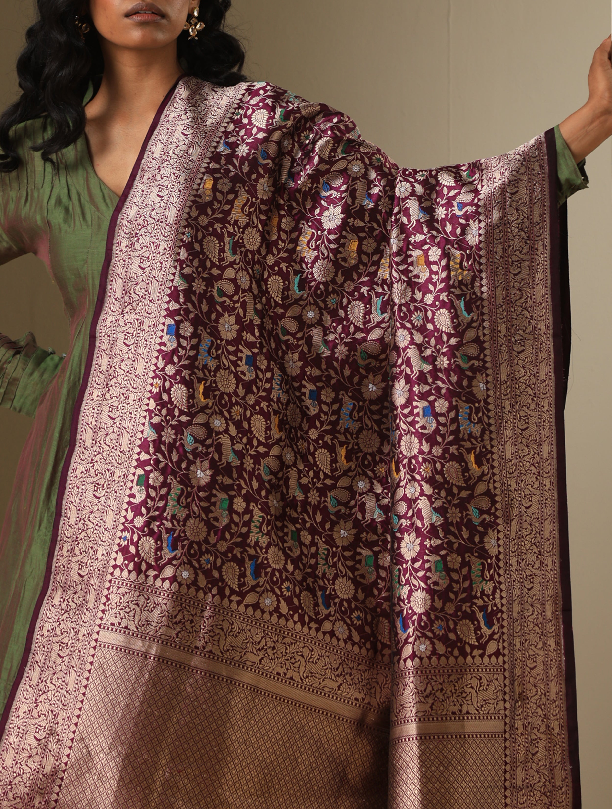 Handloom Banarasi Katan Silk Shikargah Dupatta