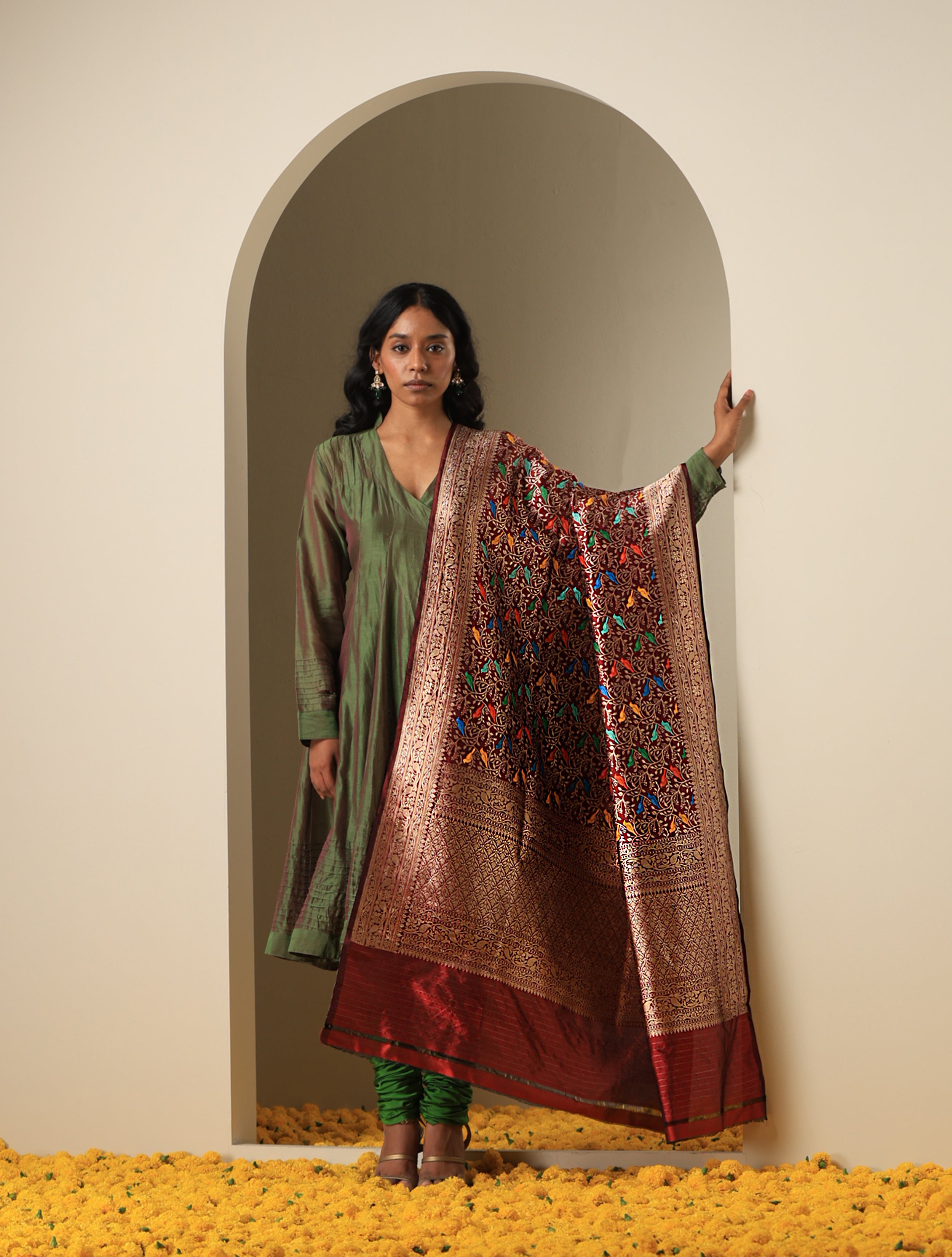 Handloom Banarasi Katan Silk Chidiya Dupatta