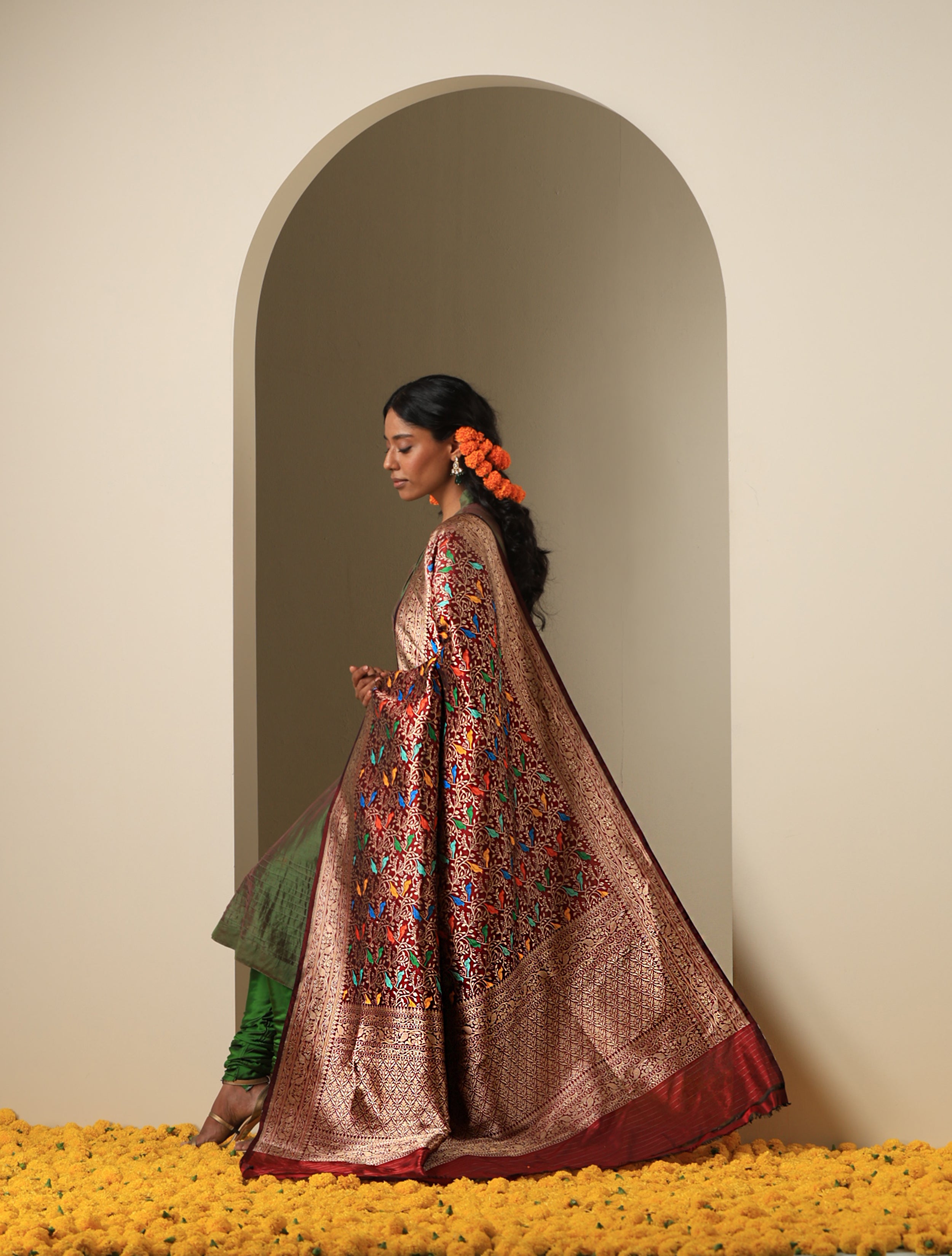 Handloom Banarasi Katan Silk Chidiya Dupatta