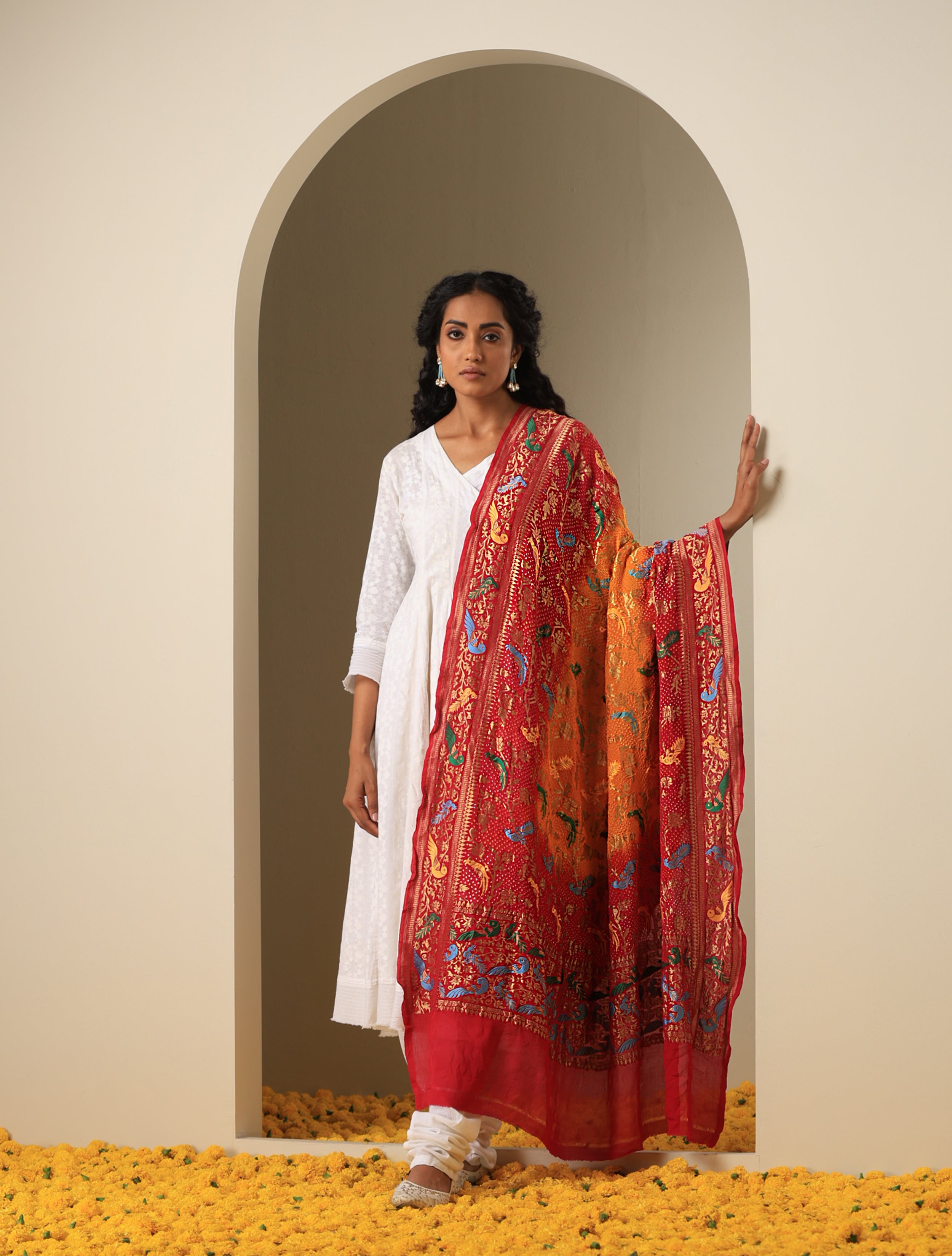 Banarasi Georgette Bandhani Birds Dupatta