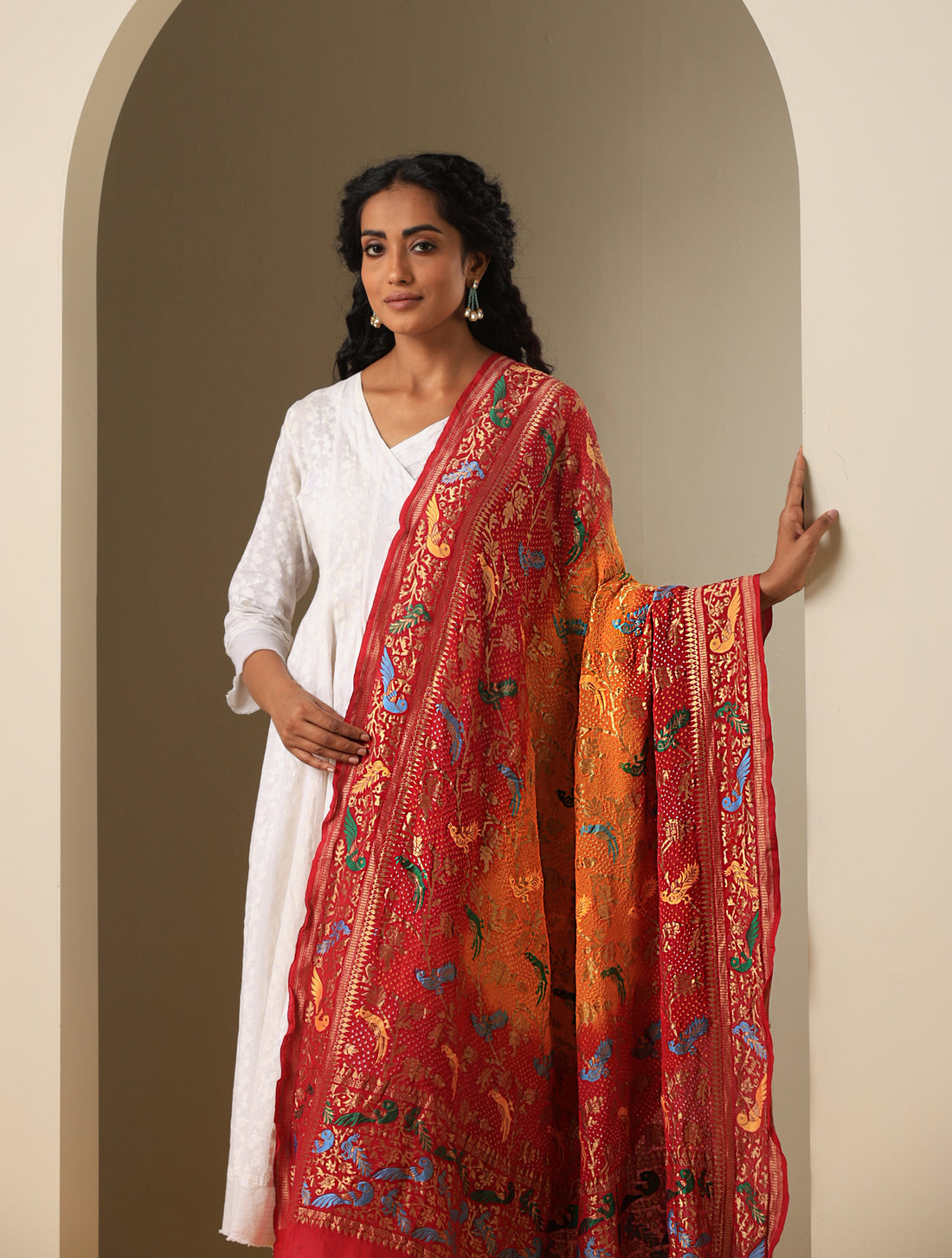 Banarasi Georgette Bandhani Birds Dupatta