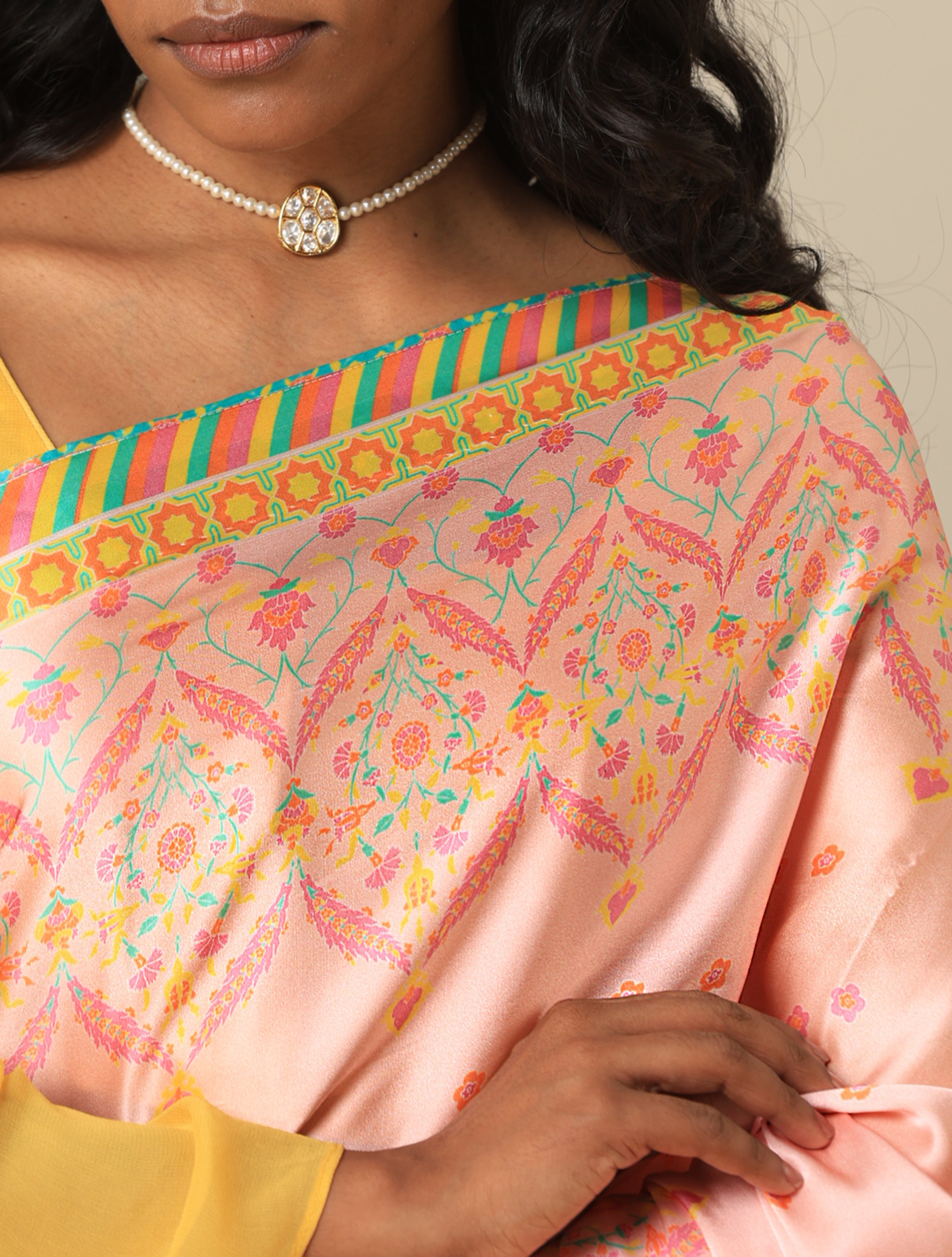 Sateen Silk Turkish Print Nergis Saree