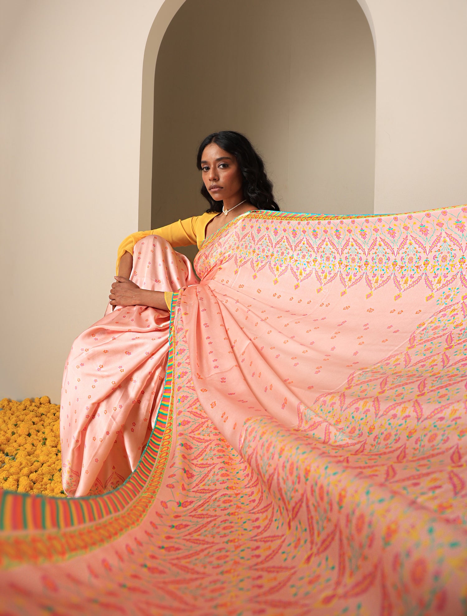 Sateen Silk Turkish Print Nergis Saree