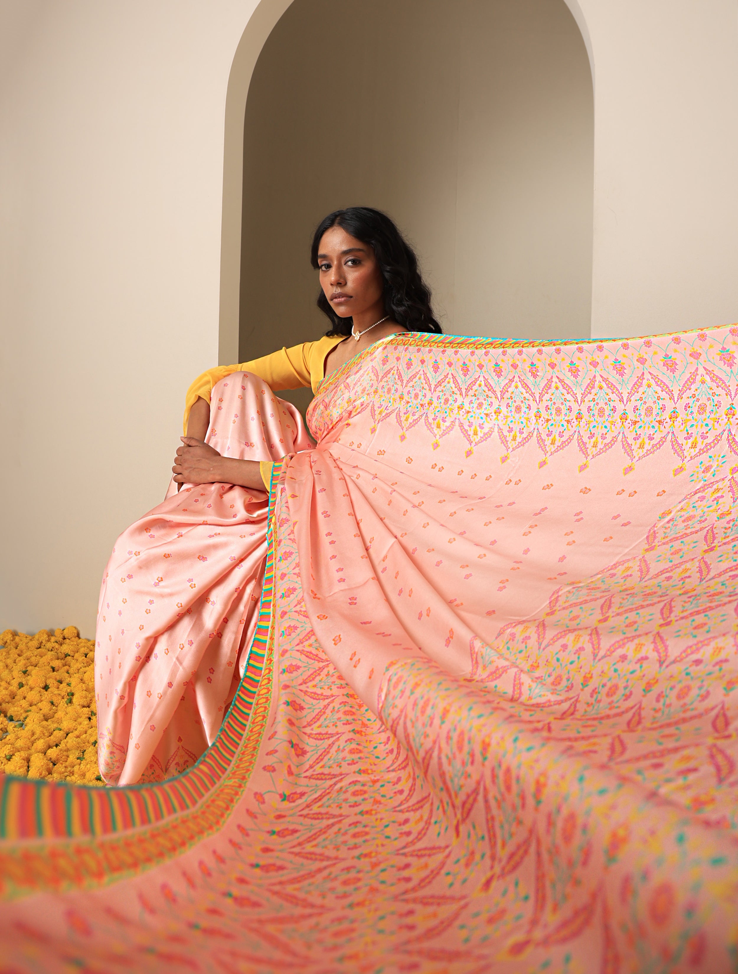 Sateen Silk Turkish Print Nergis Saree