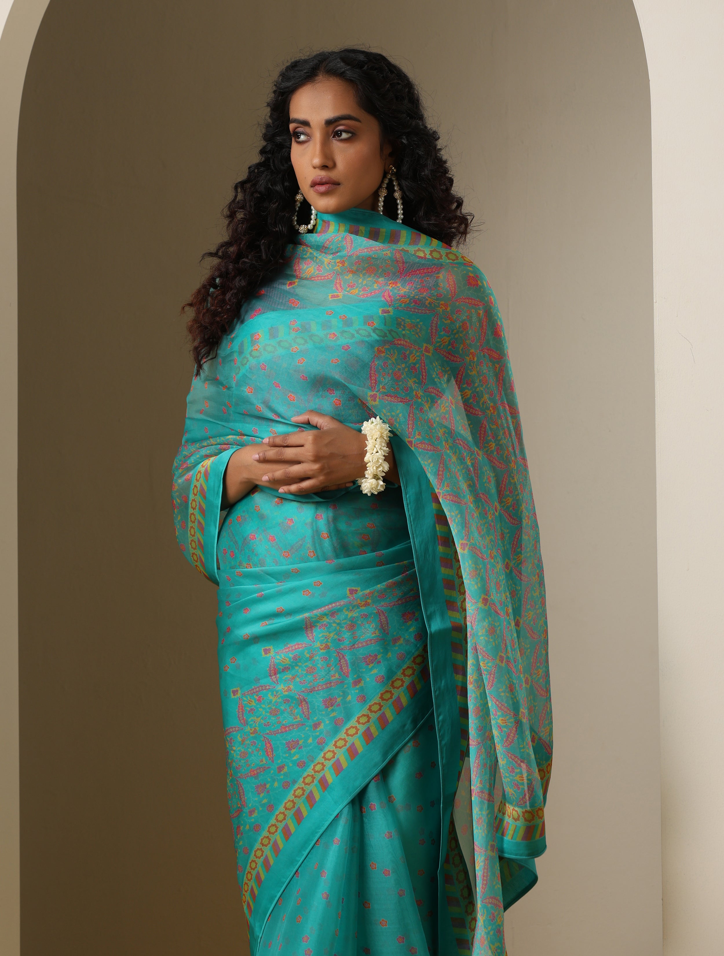 Organza Silk Turkish Print Nergis Saree