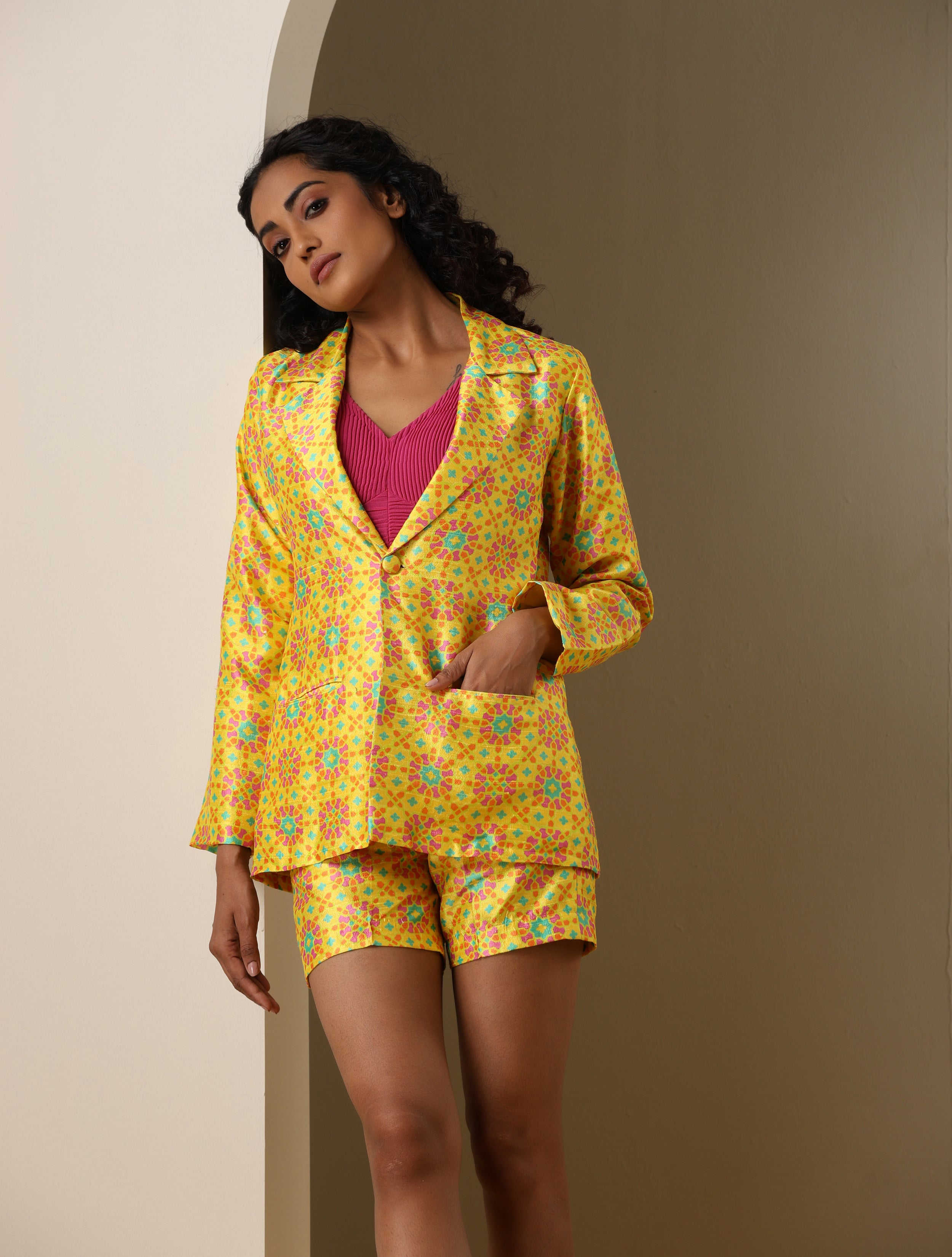 Raw Silk Turkish Print Nilufer Jacket & Shorts