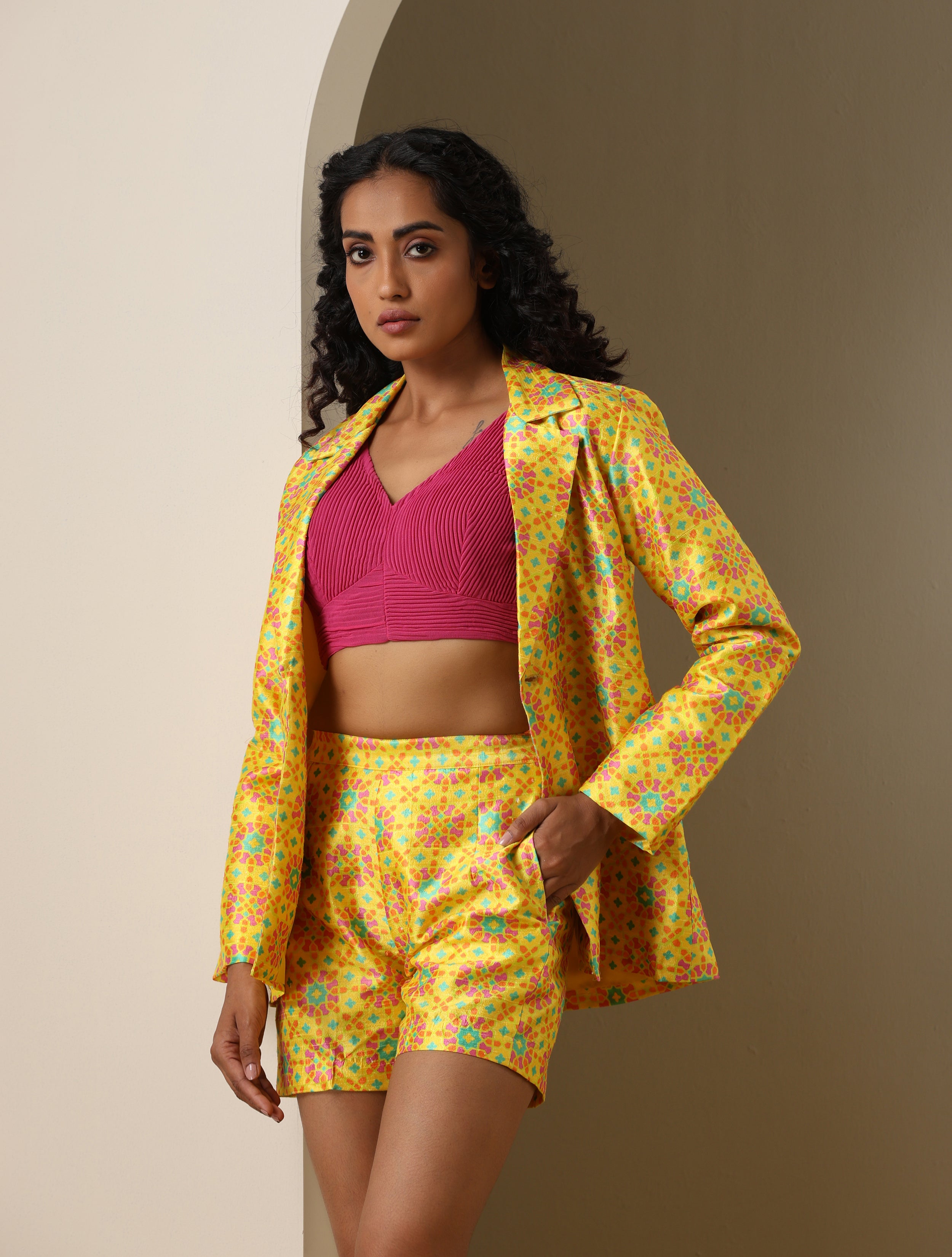 Raw Silk Turkish Print Nilufer Jacket & Shorts