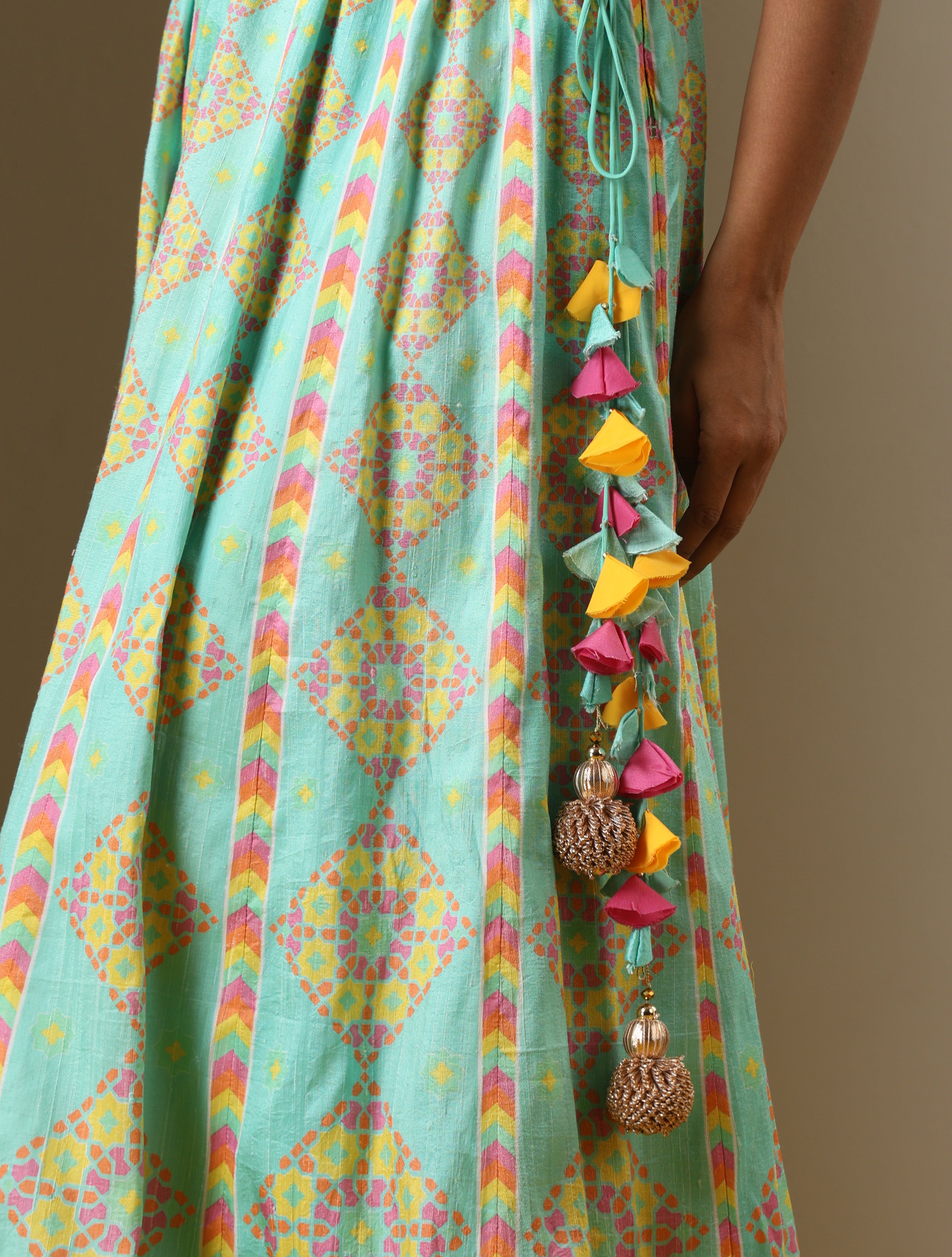 Raw Silk Print Kalidar Stitched Skirt Nilufer Lehenga