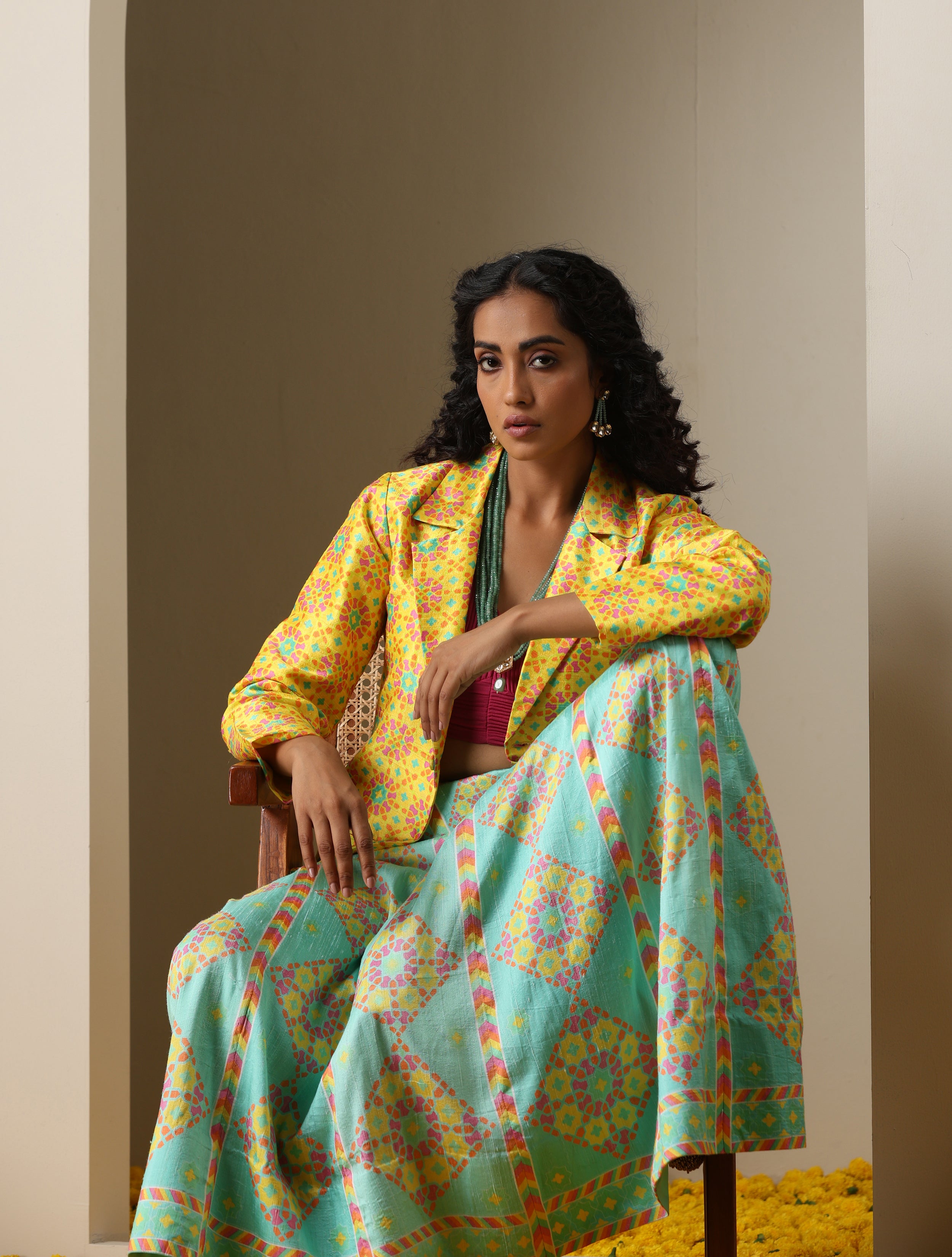 Raw Silk Print Kalidar Stitched Skirt Nilufer Lehenga