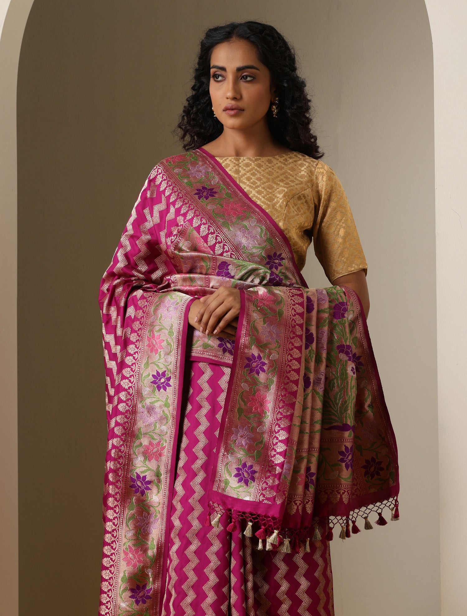 Handloom Banarasi Katan Silk Kadwa Ektara Kumudini Saree