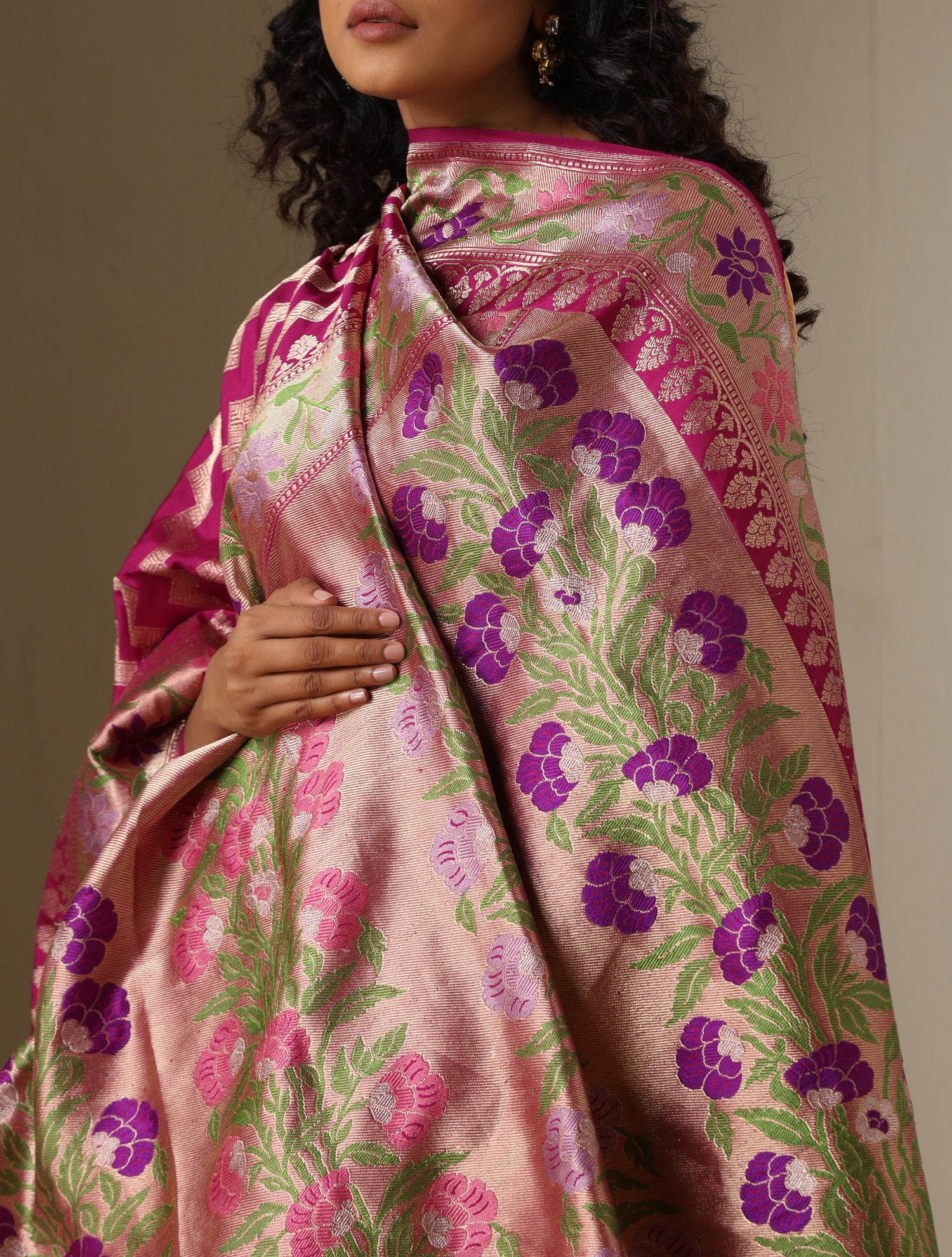 Handloom Banarasi Katan Silk Kadwa Ektara Kumudini Saree