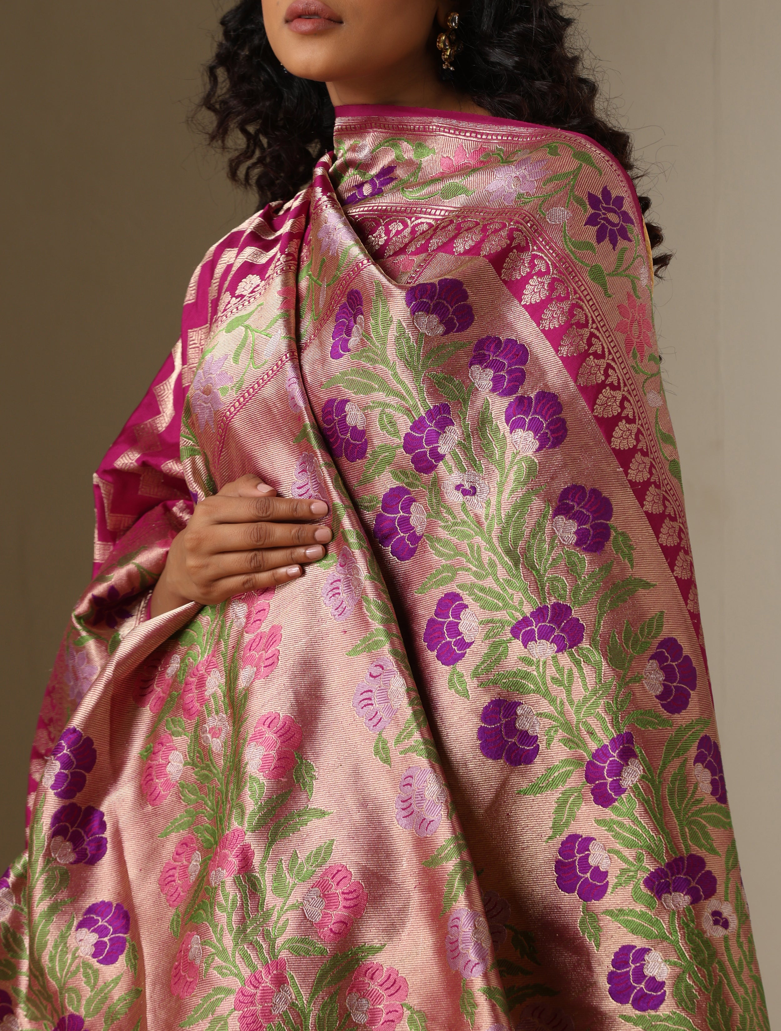Handloom Banarasi Katan Silk Kadwa Ektara Kumudini Saree