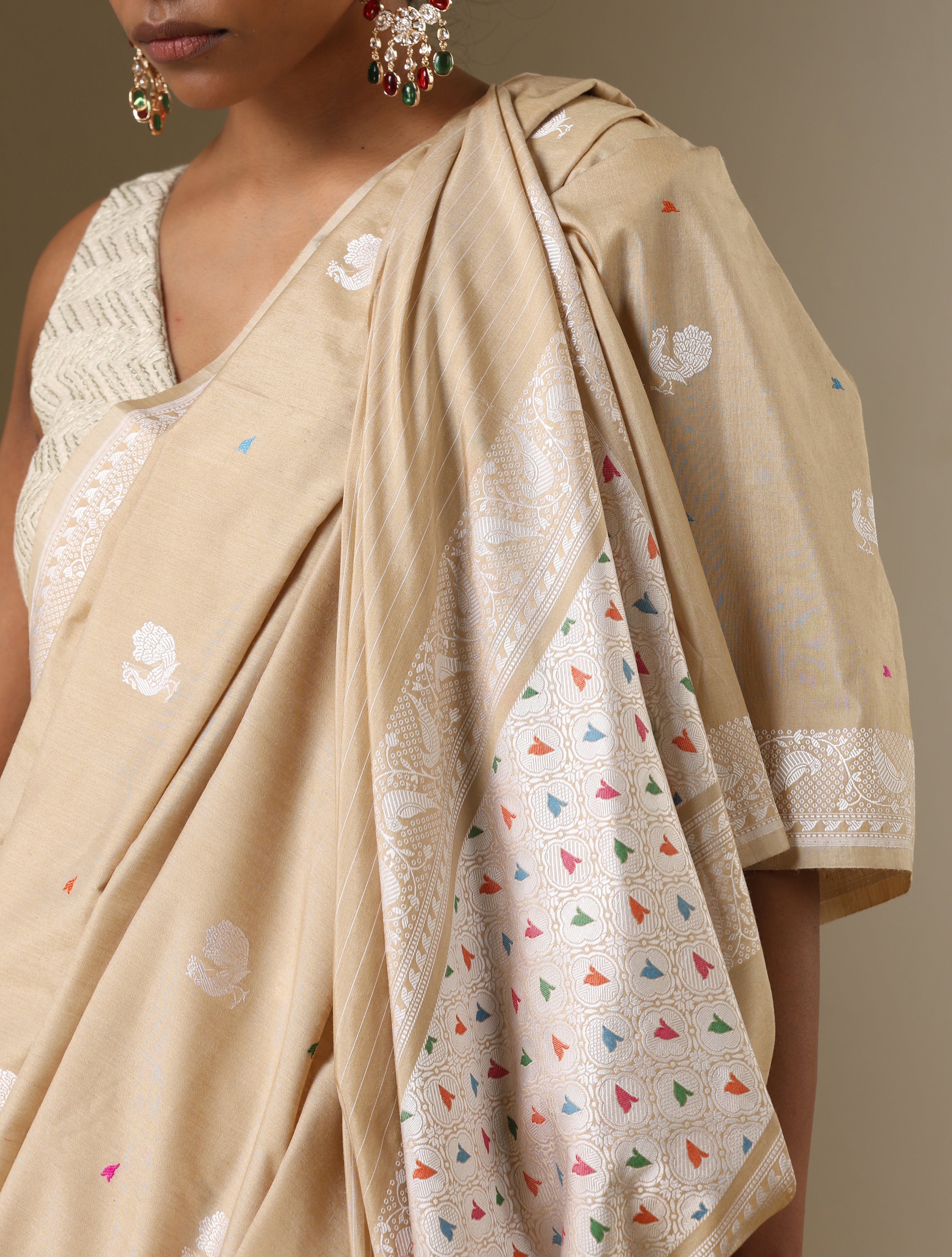 Handloom Banarasi Pure Moonga Silk Peacock Saree