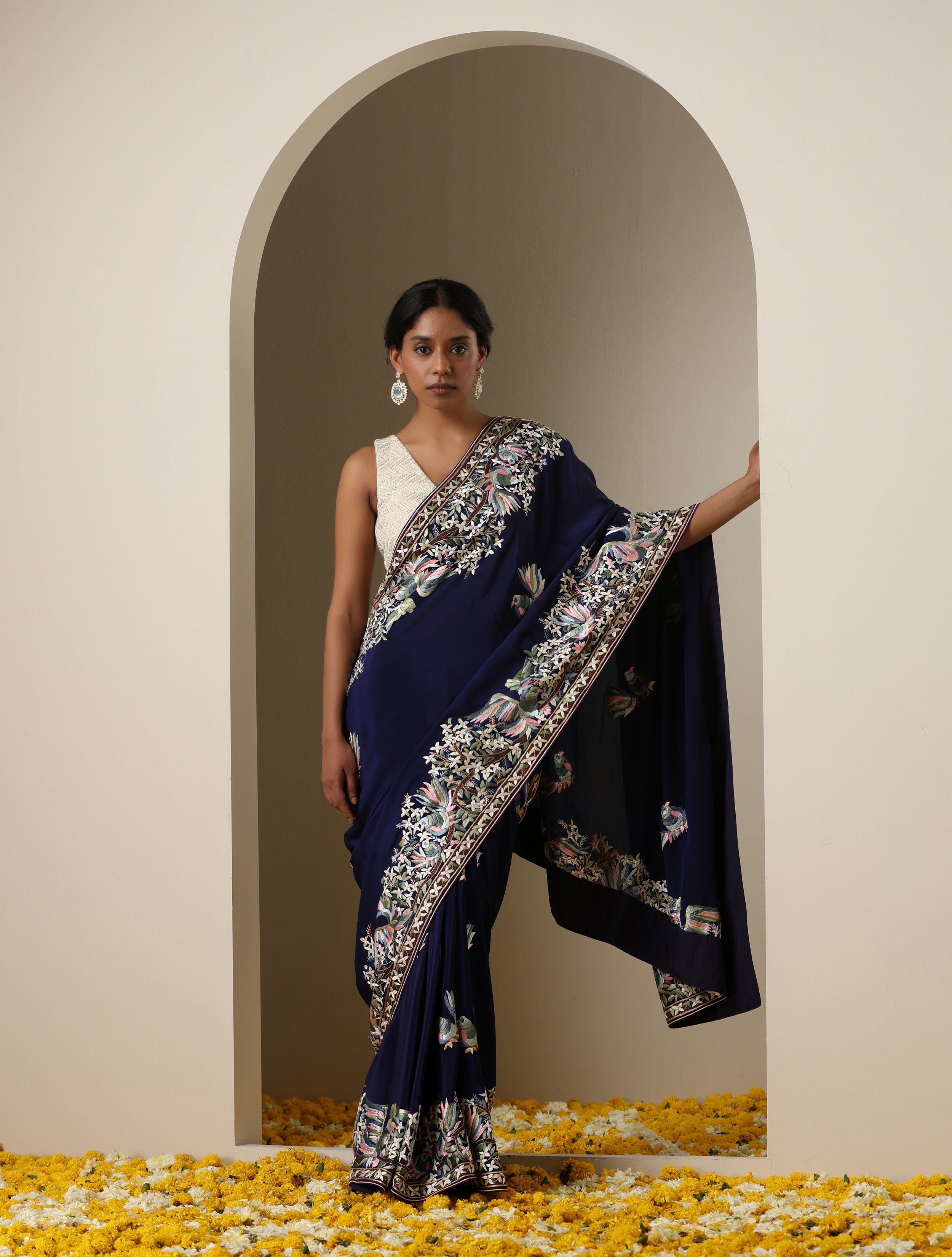 Parsi Gara Pure Crepe Bird Saree