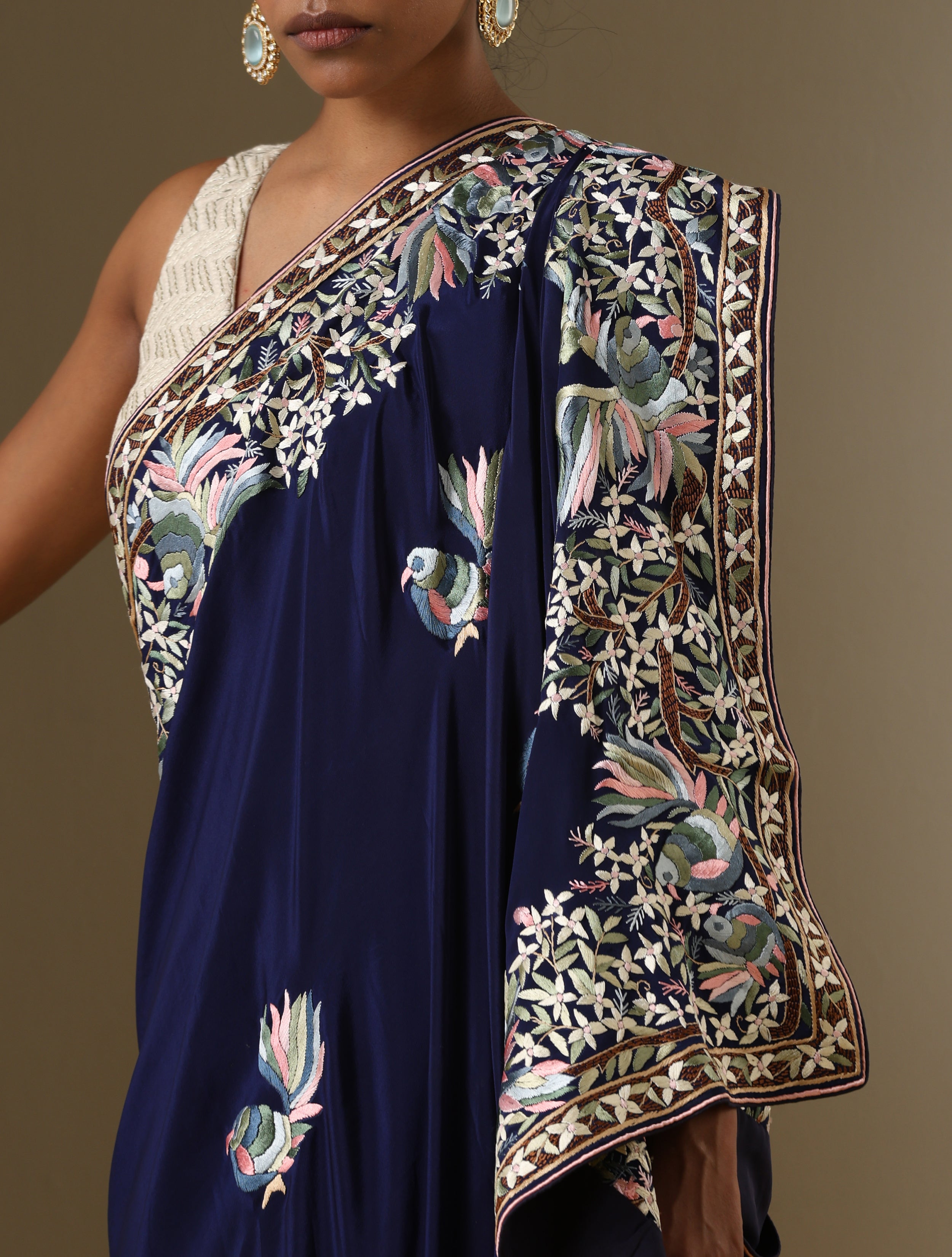 Parsi Gara Pure Crepe Bird Saree