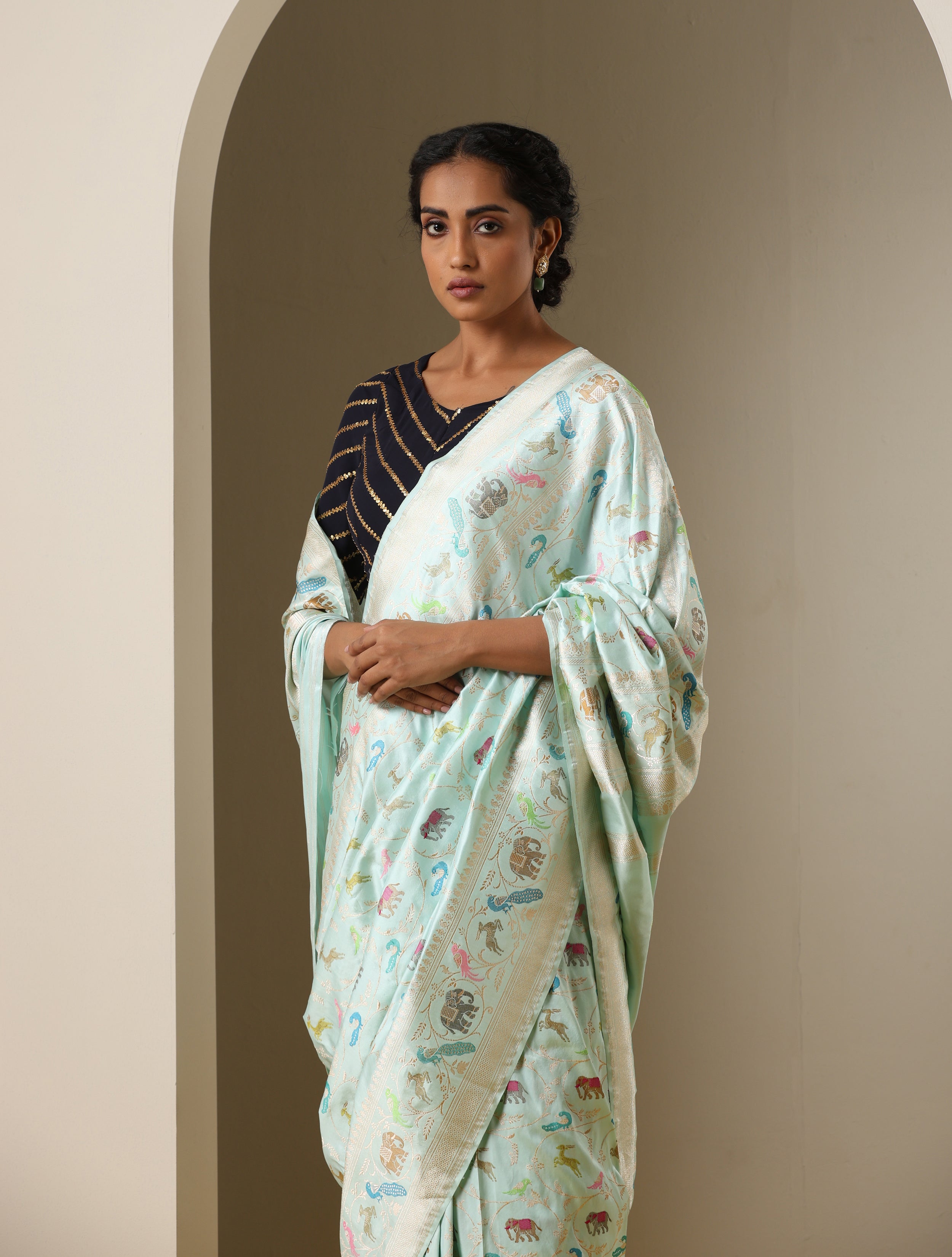 Handloom Banarasi Katan Silk Shikargah Saree