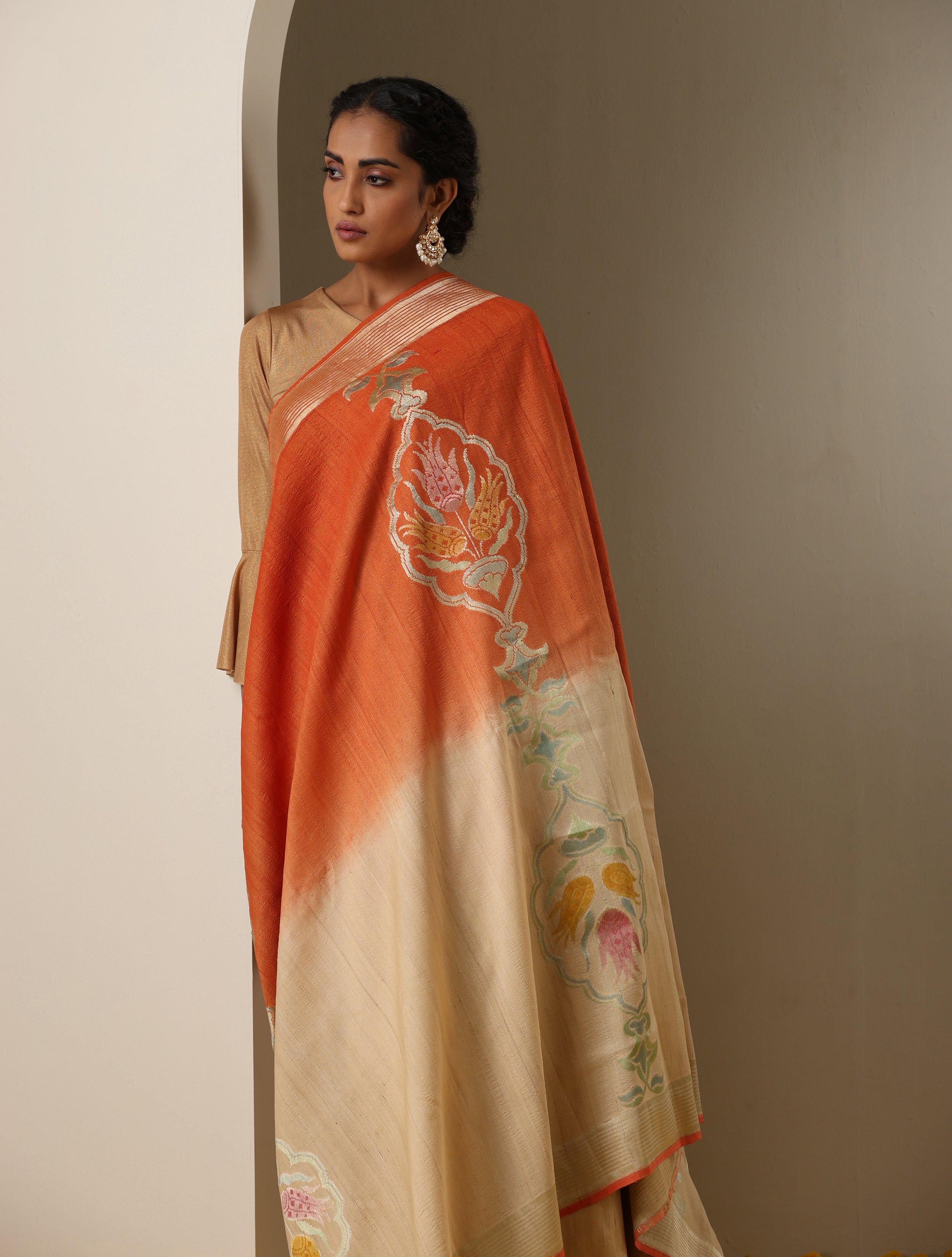 Pure Tussar Georgette Handloom Banarasi Turkish Saree