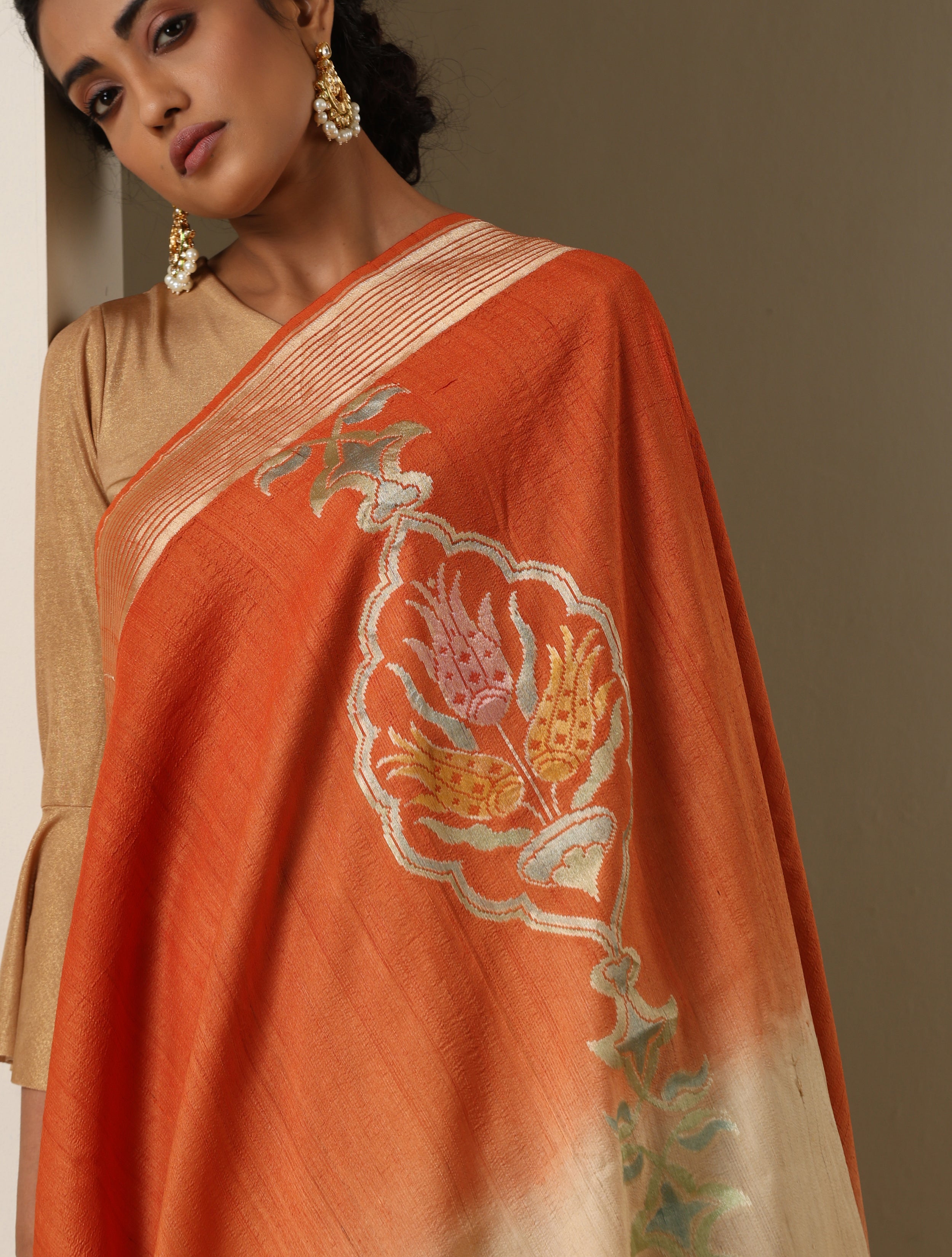 Pure Tussar Georgette Handloom Banarasi Turkish Saree